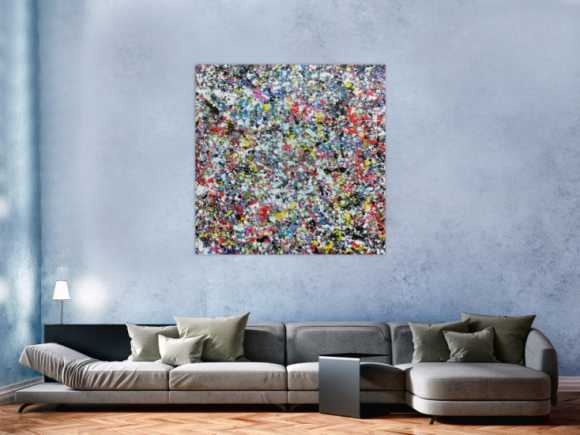 Sehr buntes Acrylbild modern abstrakt mit vielen Farben quadratisch