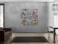 Sehr buntes Acrylbild modern abstrakt mit vielen Farben quadratisch