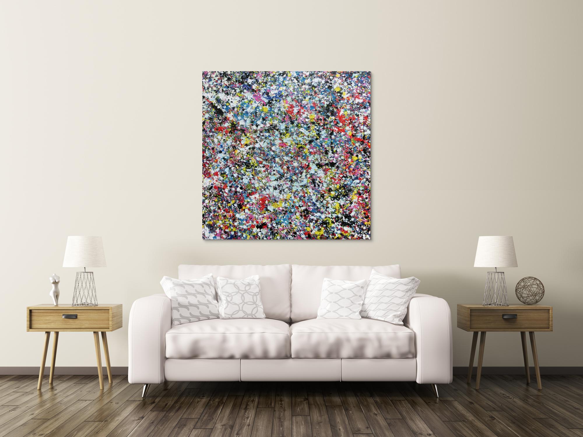 Sehr buntes Acrylbild modern abstrakt mit vielen Farben quadratisch