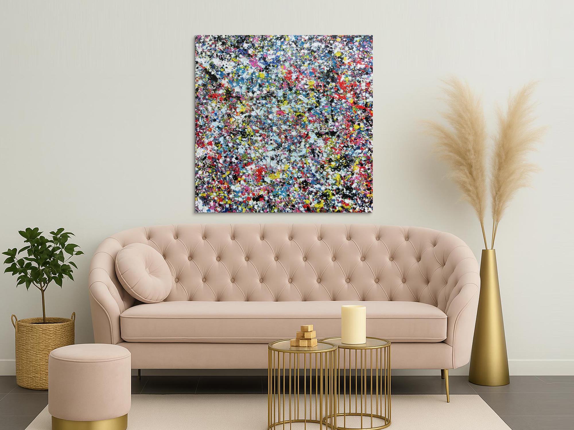 Sehr buntes Acrylbild modern abstrakt mit vielen Farben quadratisch