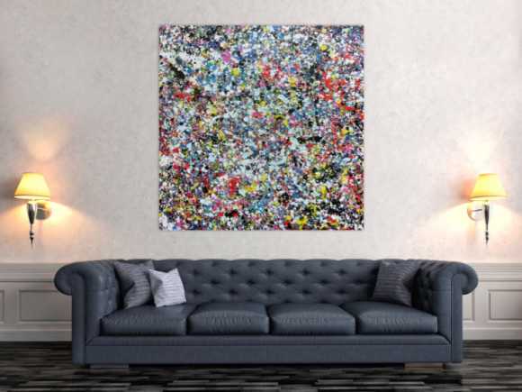 Sehr buntes Acrylbild modern abstrakt mit vielen Farben quadratisch