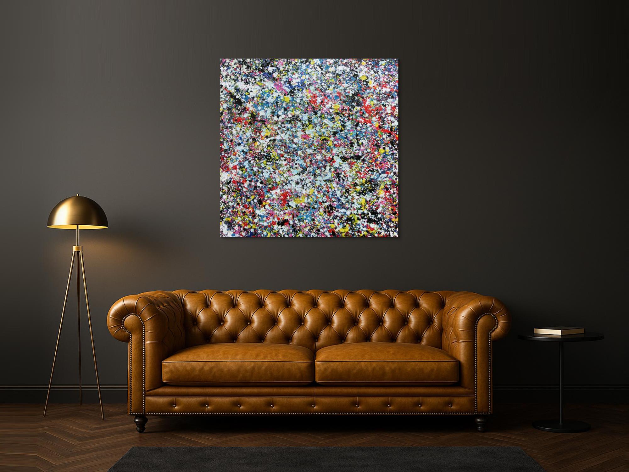 Sehr buntes Acrylbild modern abstrakt mit vielen Farben quadratisch