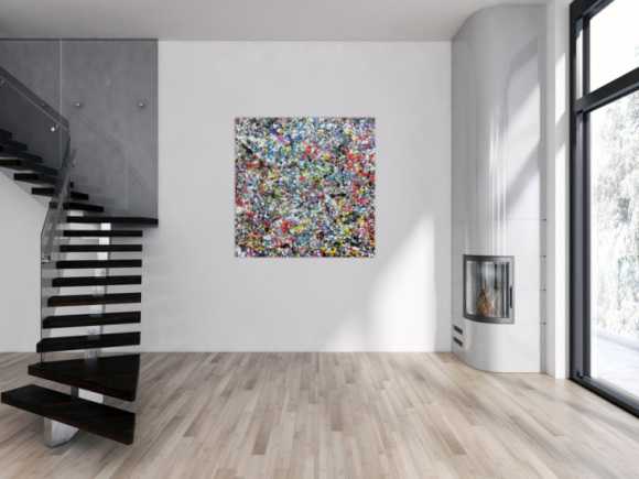 Sehr buntes Acrylbild modern abstrakt mit vielen Farben quadratisch