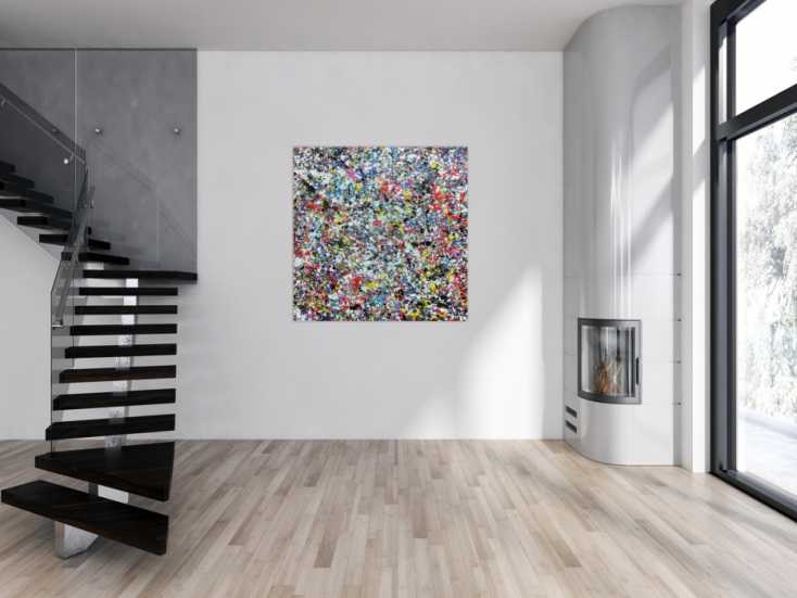 #791 Sehr buntes Acrylbild modern abstrakt mit vielen Farben quadratisch 120x120cm von Alex Zerr