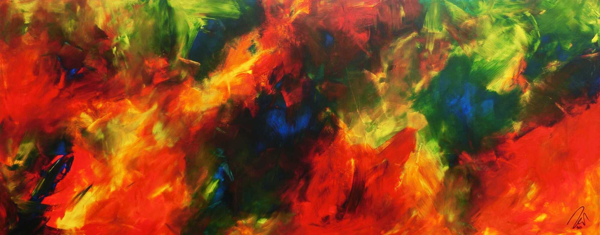 Buntes Acrylbild abstrakt modern in rot gelb blau und grün