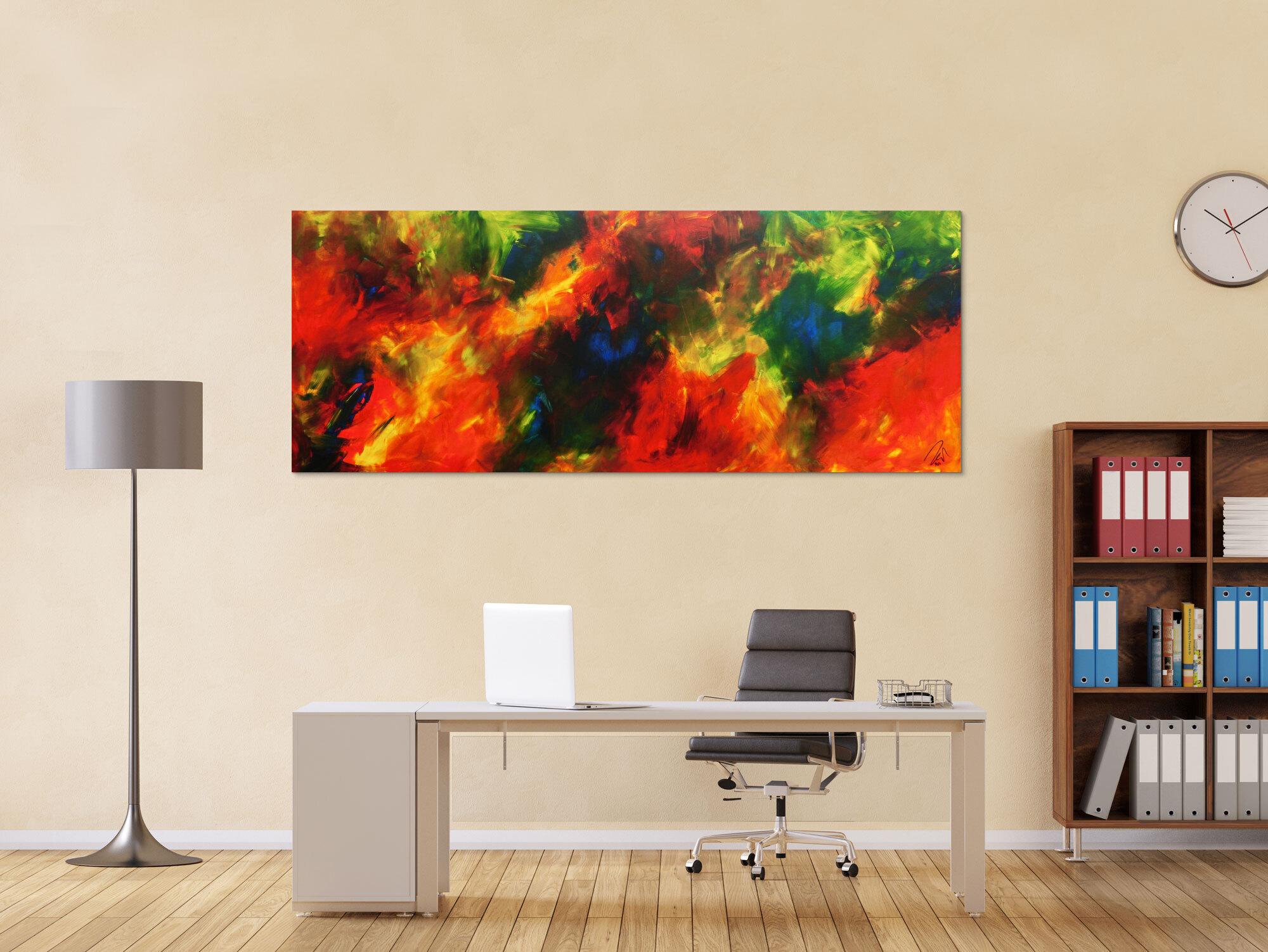 Buntes Acrylbild abstrakt modern in rot gelb blau und grün