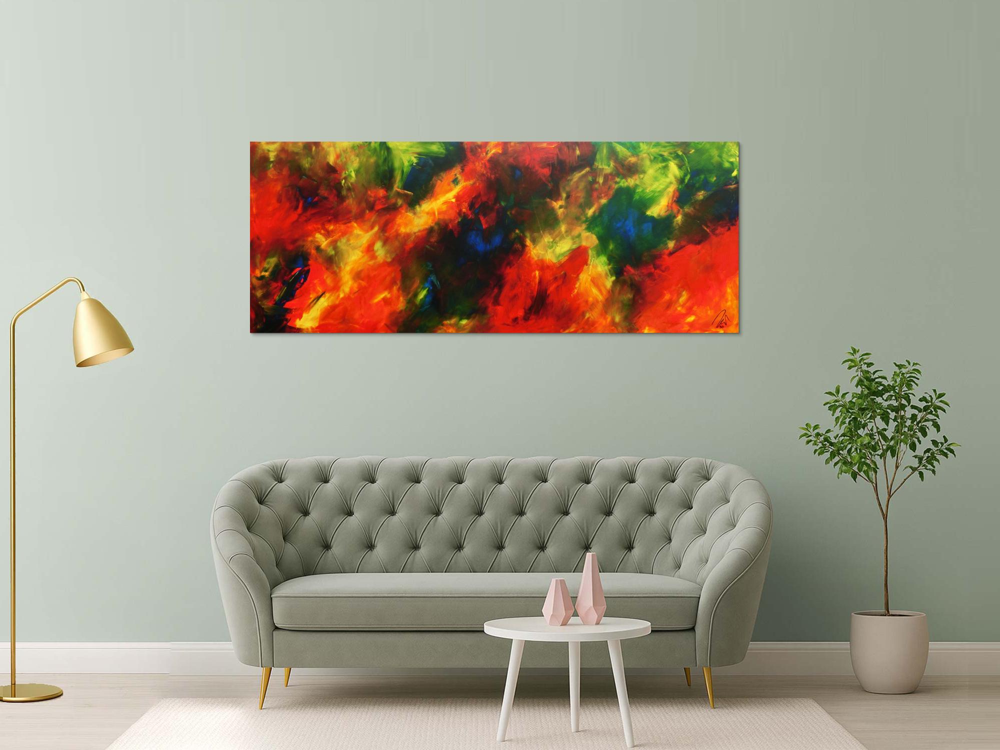 Buntes Acrylbild abstrakt modern in rot gelb blau und grün