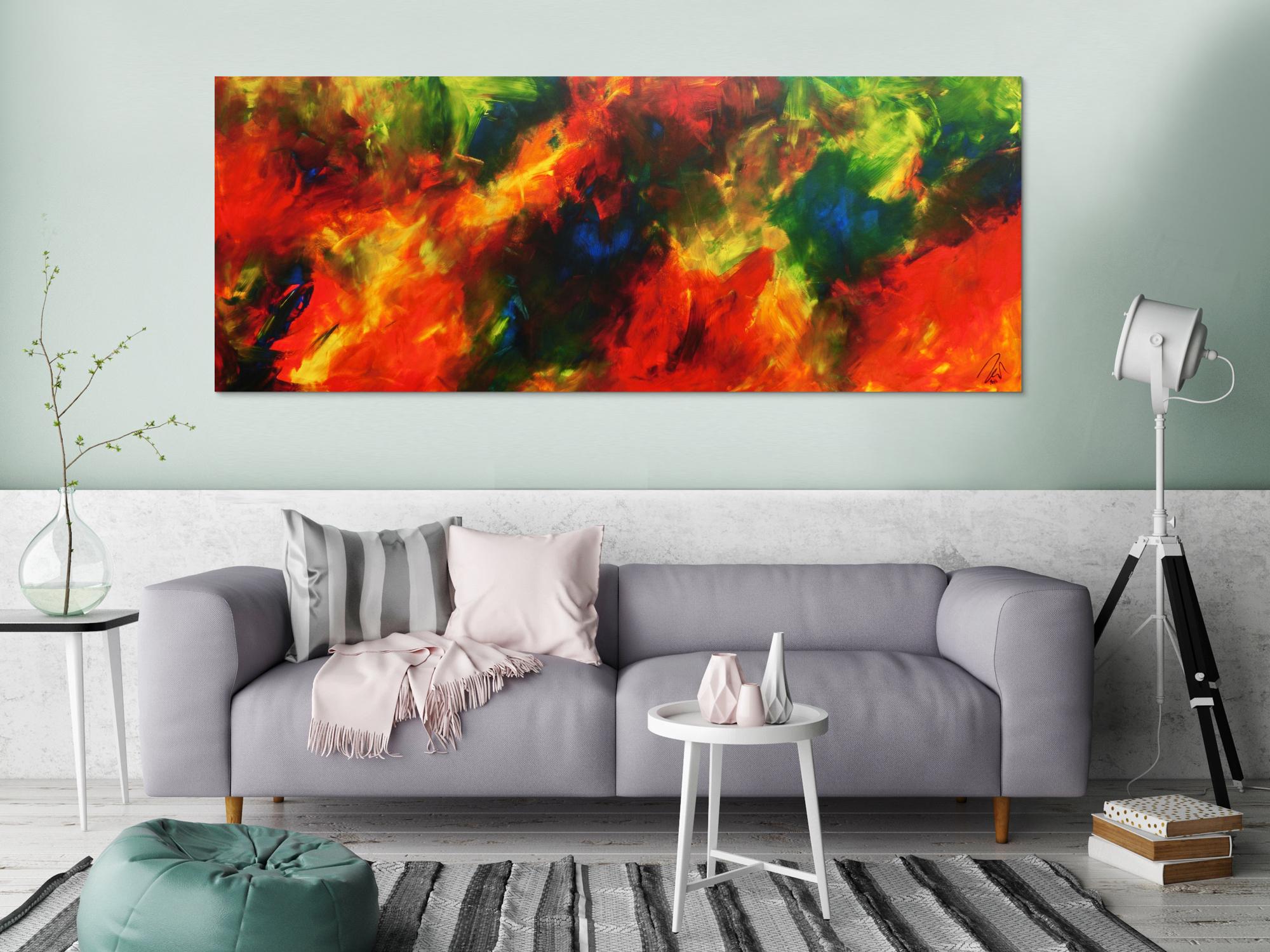 Buntes Acrylbild abstrakt modern in rot gelb blau und grün