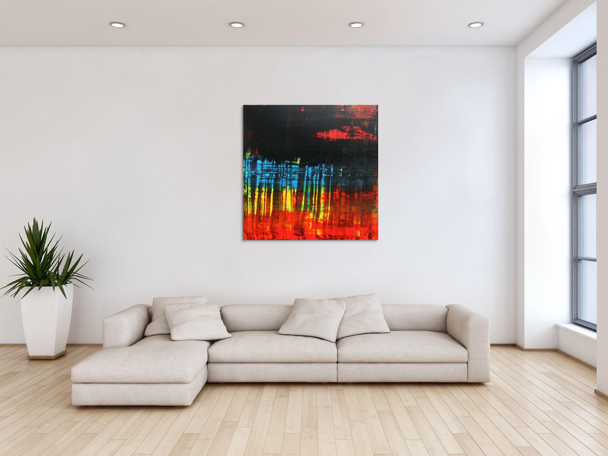 Abstraktes Acrylgemälde dunkel viel schwarz rot blau modern