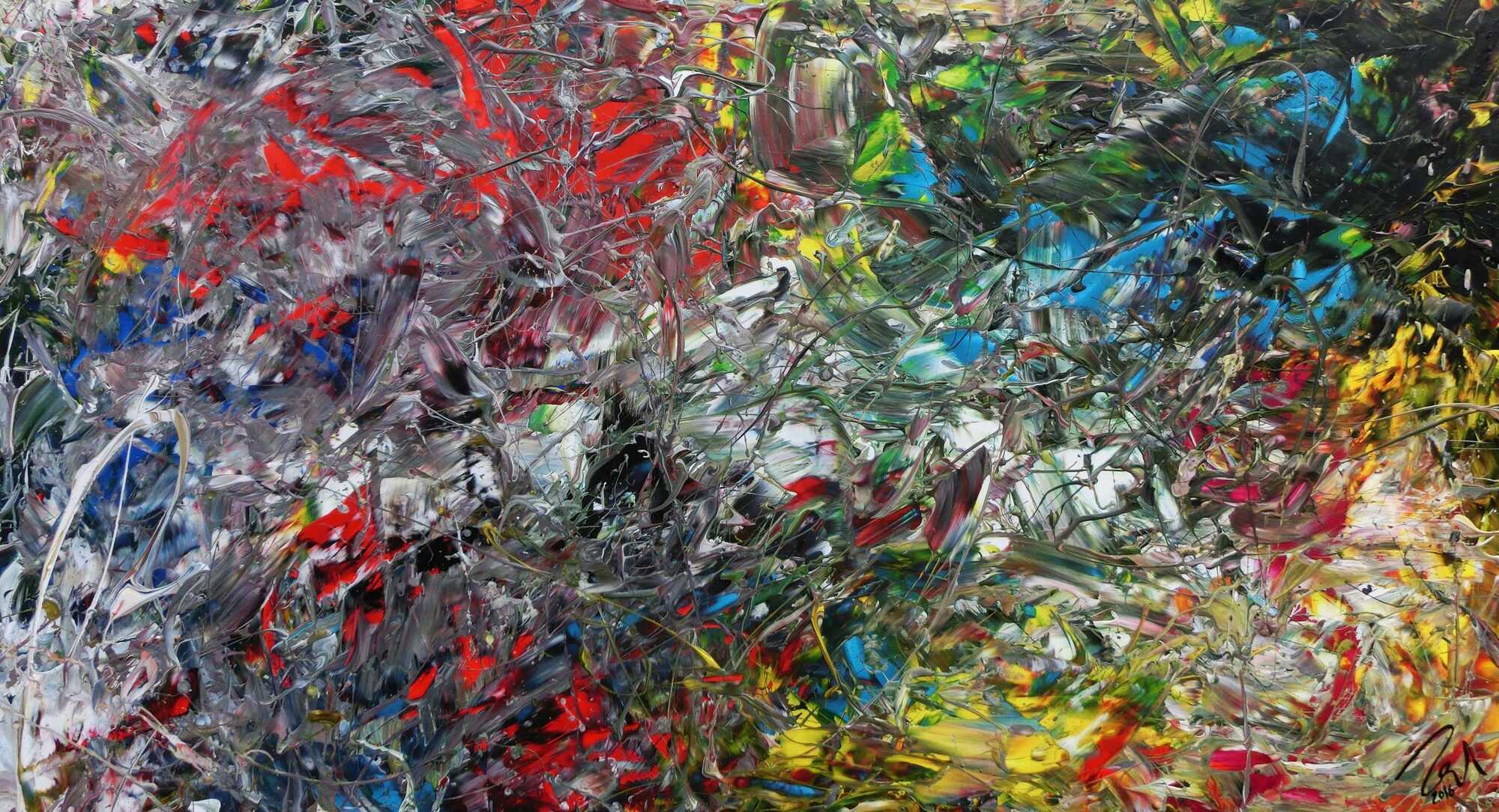 Abstraktes Acrylgemälde modern bunt viele Farben zeitgenössisch