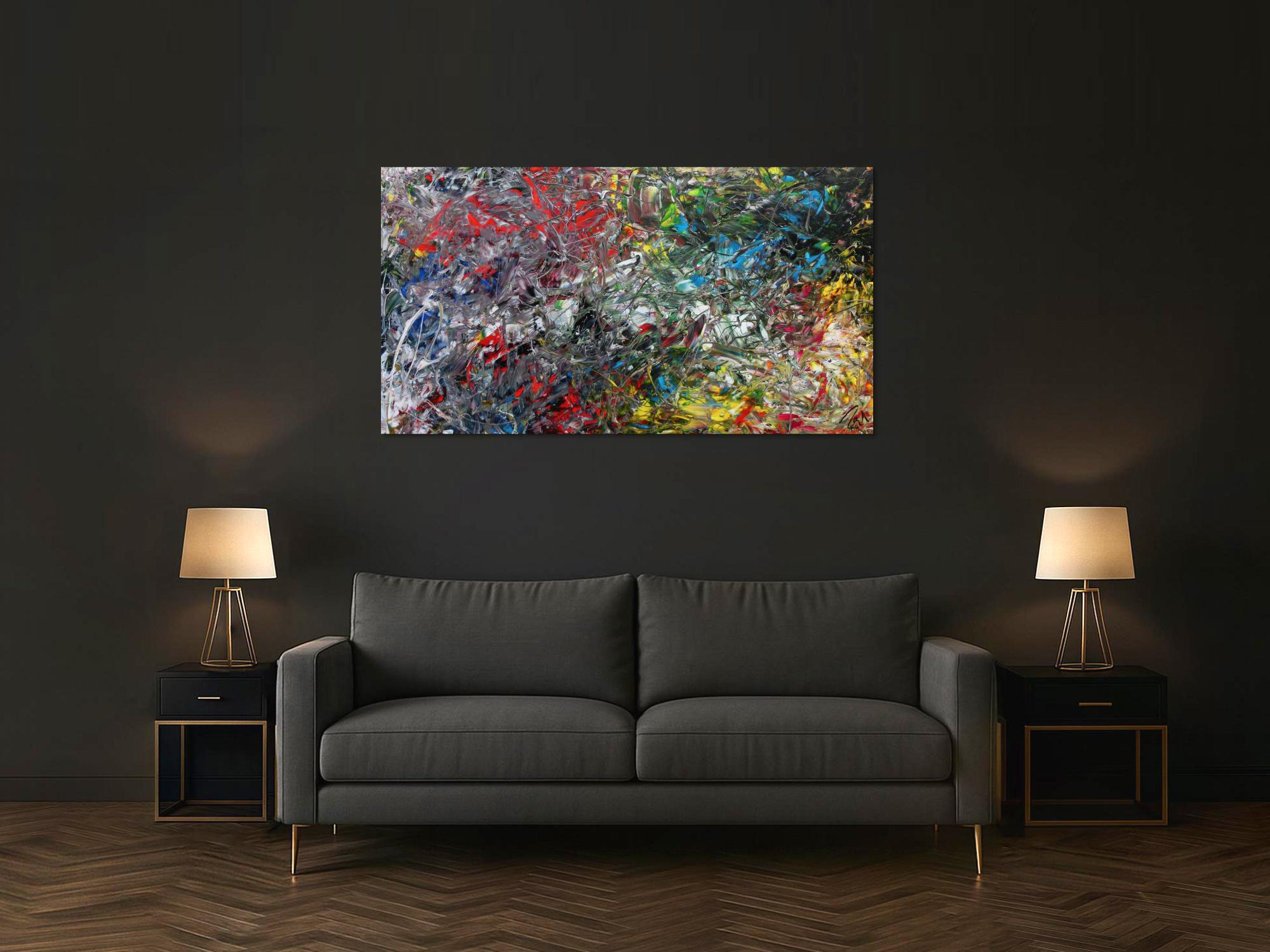 Abstraktes Acrylgemälde modern bunt viele Farben zeitgenössisch