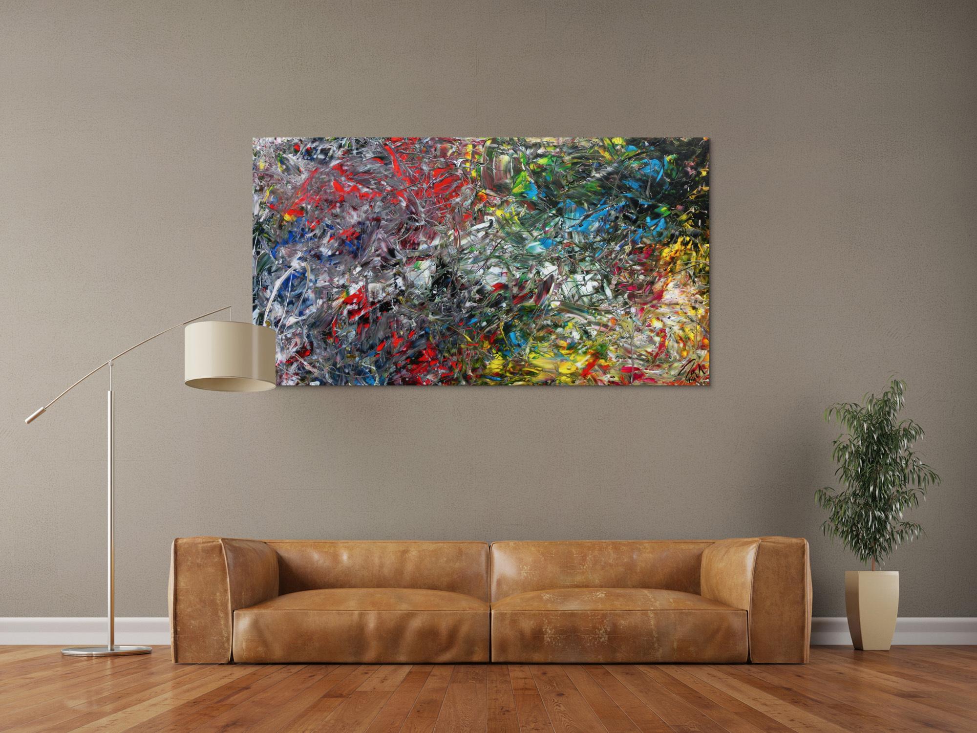 Abstraktes Acrylgemälde modern bunt viele Farben zeitgenössisch