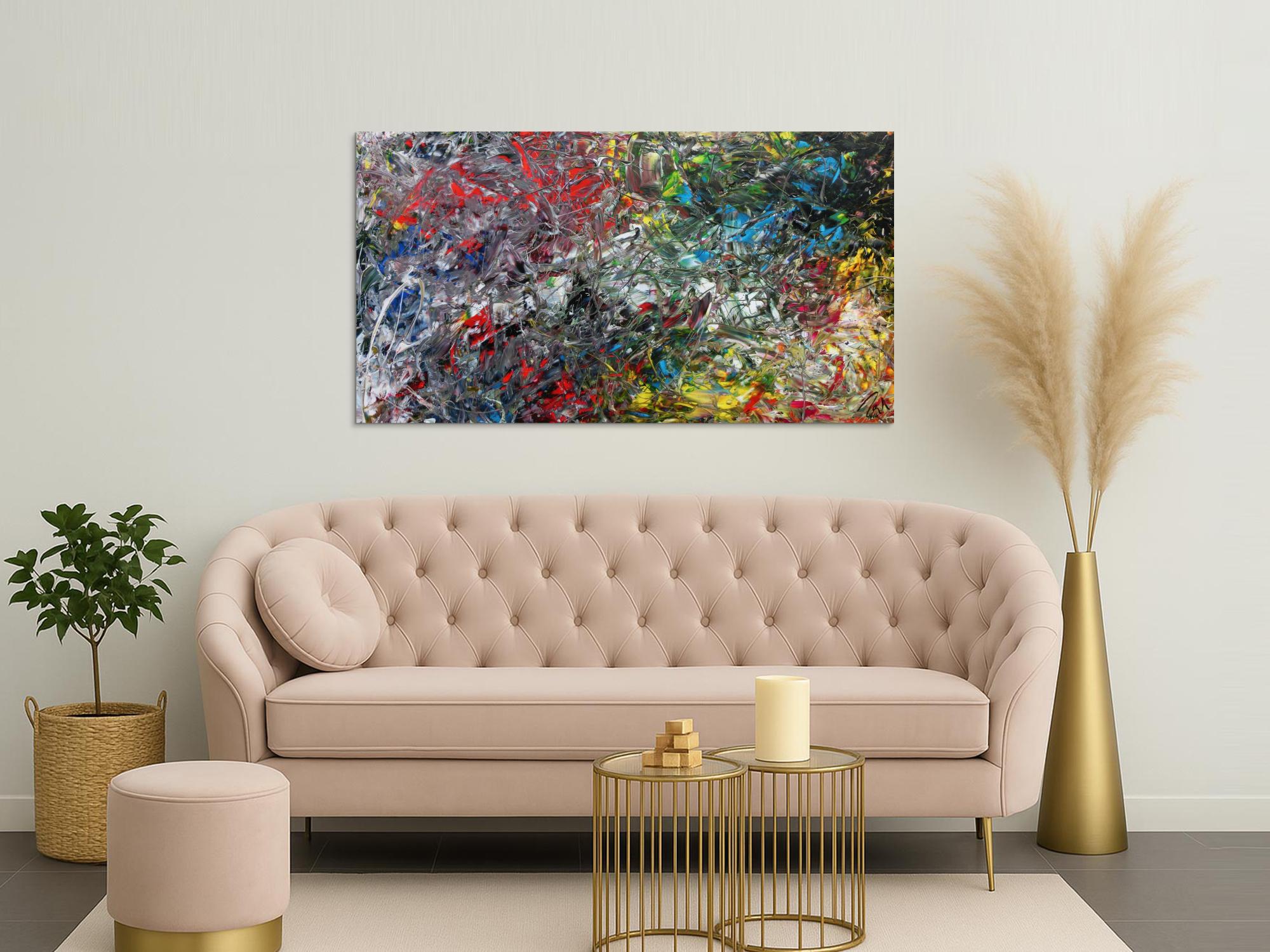 Abstraktes Acrylgemälde modern bunt viele Farben zeitgenössisch