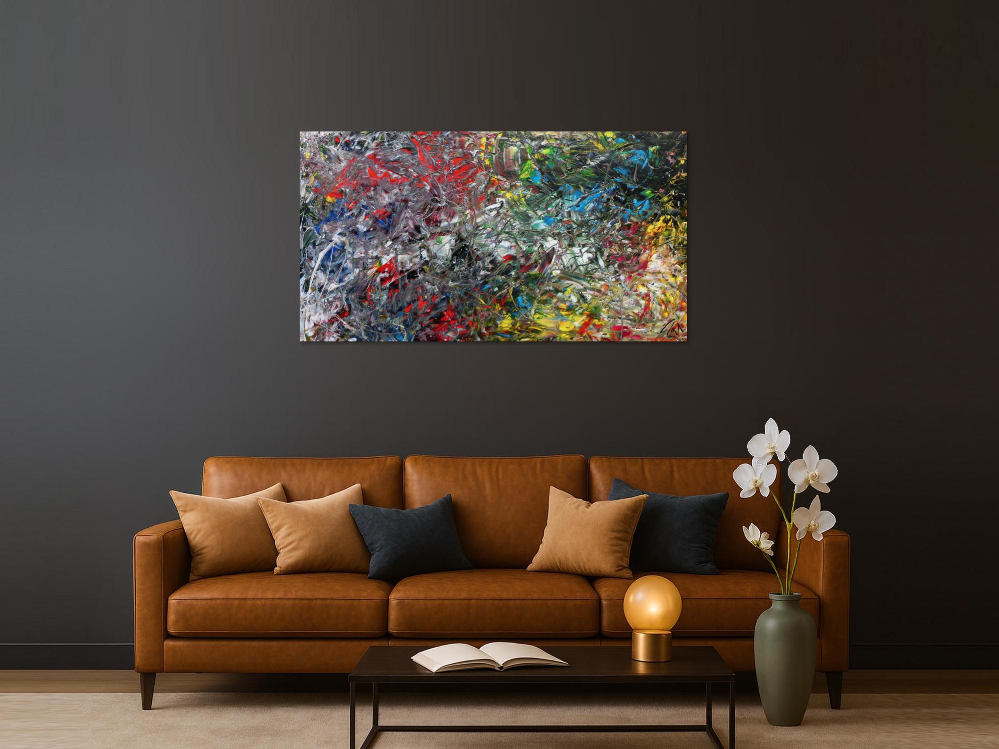 Abstraktes Acrylgemälde modern bunt viele Farben zeitgenössisch