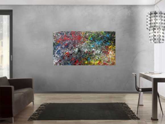 Abstraktes Acrylgemälde modern bunt viele Farben zeitgenössisch