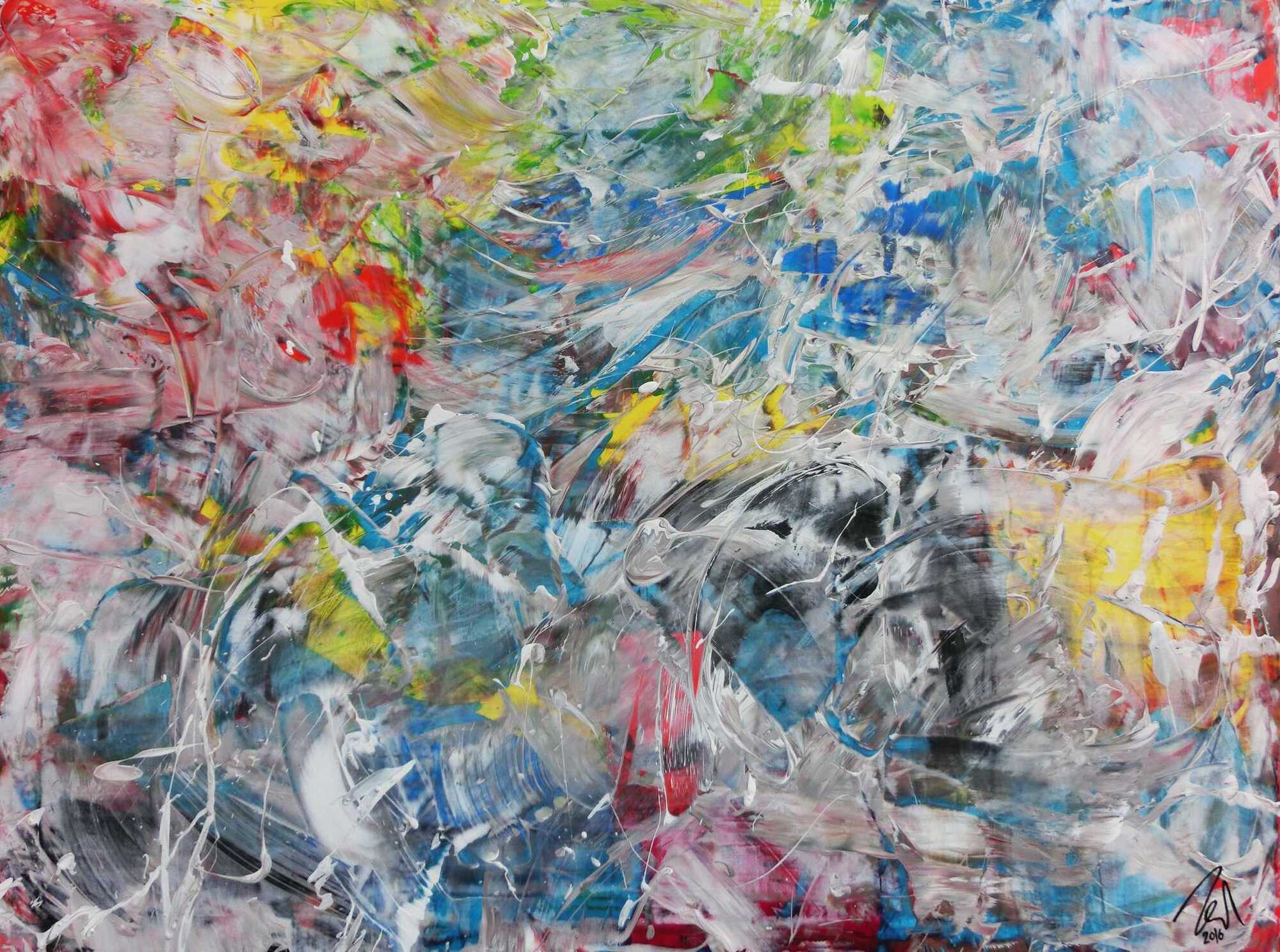 Buntes Acrylbild abstrakt modern zeitgenössisch viele helle Farben 