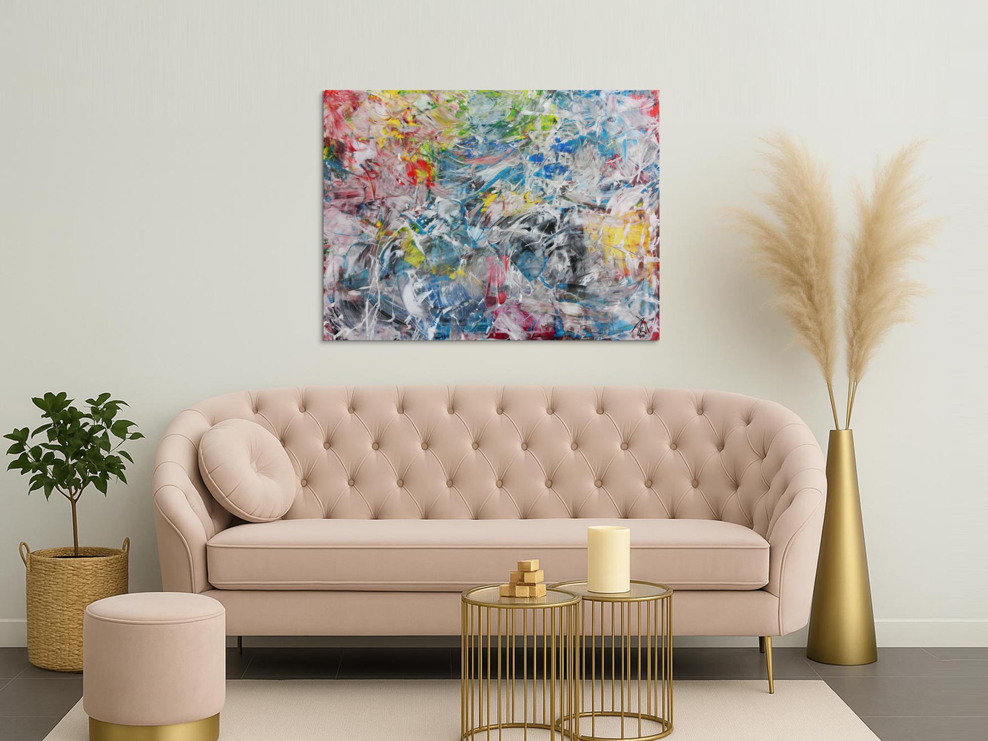 Buntes Acrylbild abstrakt modern zeitgenössisch viele helle Farben 