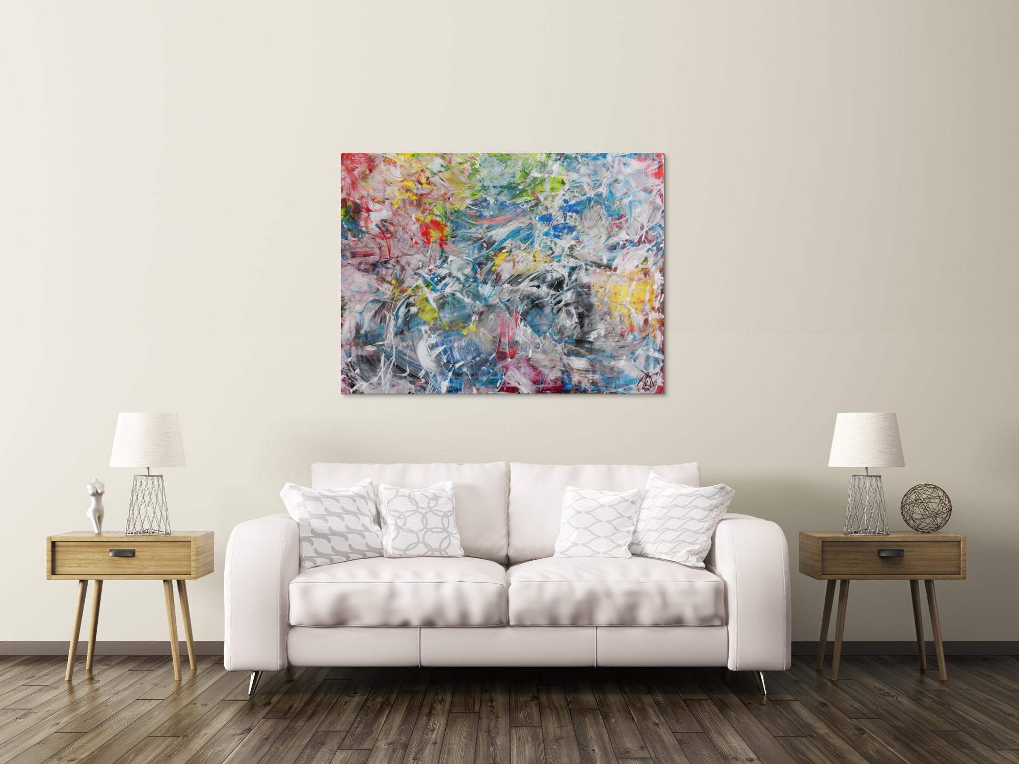 Buntes Acrylbild abstrakt modern zeitgenössisch viele helle Farben 