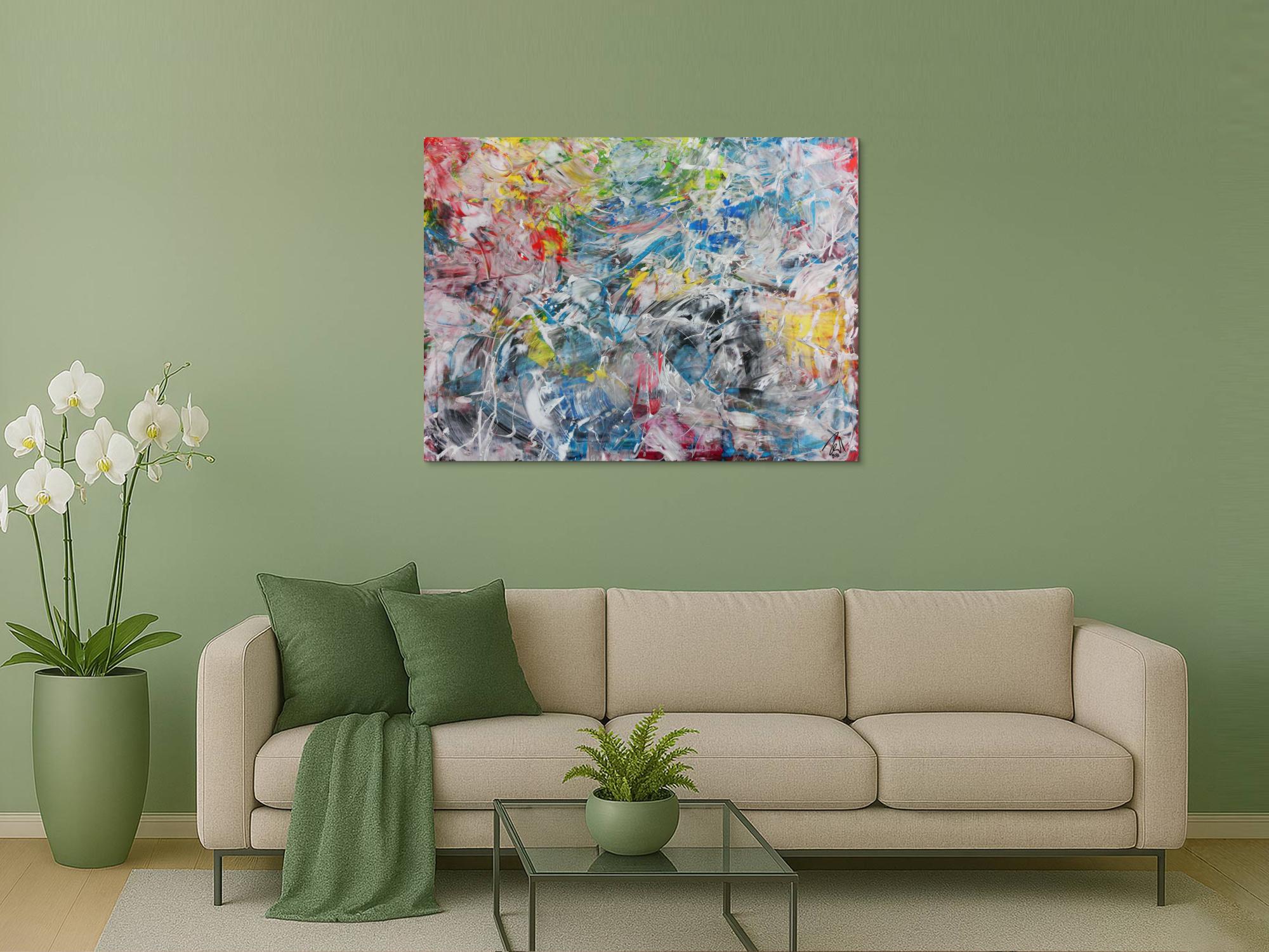 Buntes Acrylbild abstrakt modern zeitgenössisch viele helle Farben 