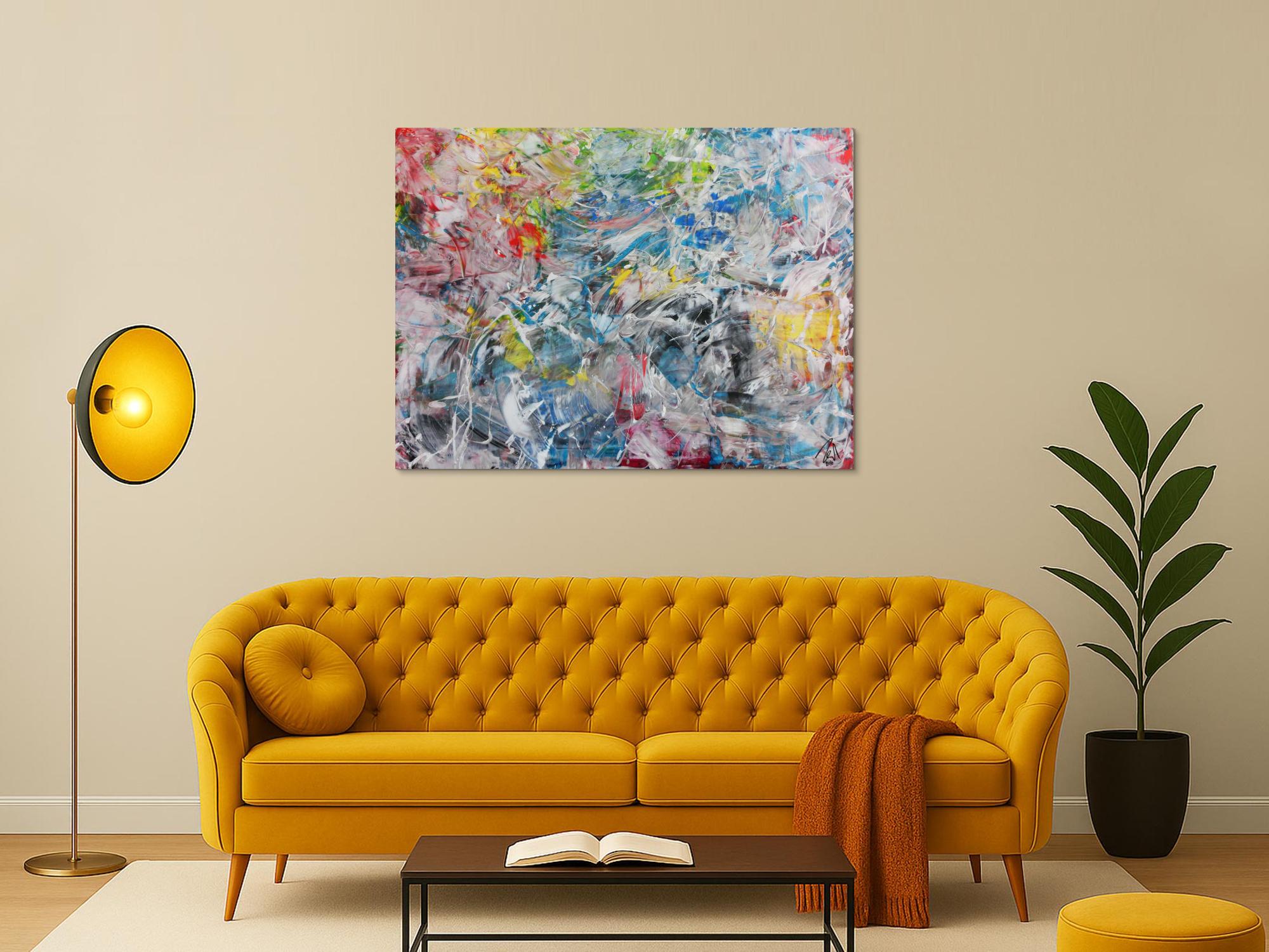 Buntes Acrylbild abstrakt modern zeitgenössisch viele helle Farben 