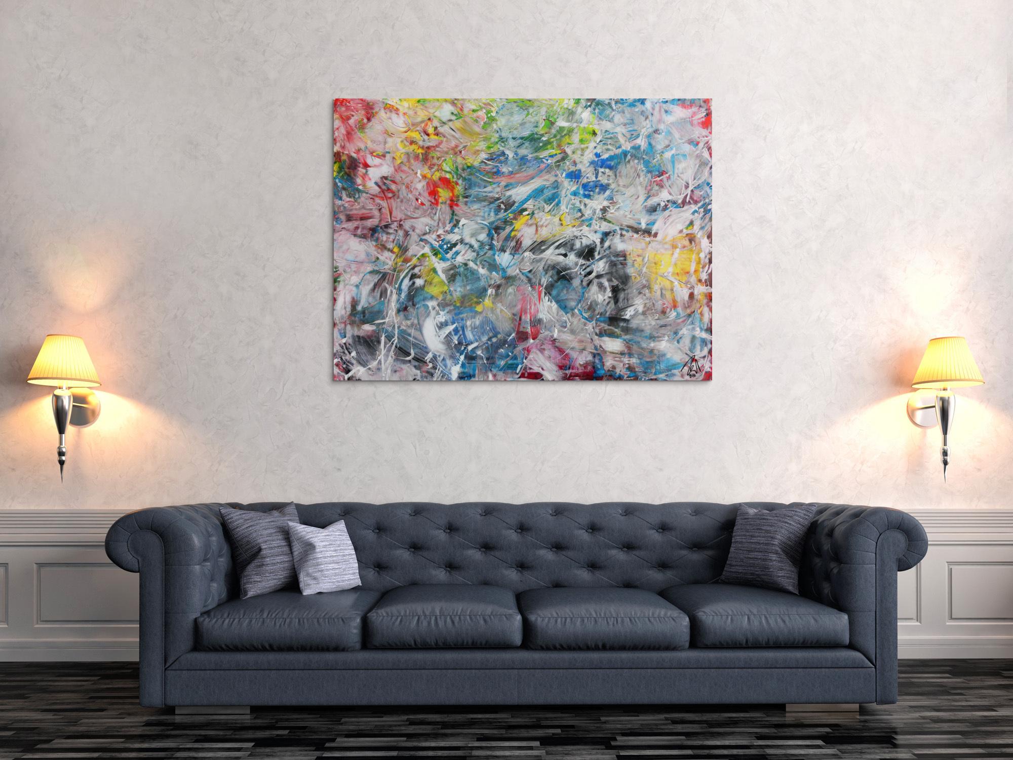 Buntes Acrylbild abstrakt modern zeitgenössisch viele helle Farben 