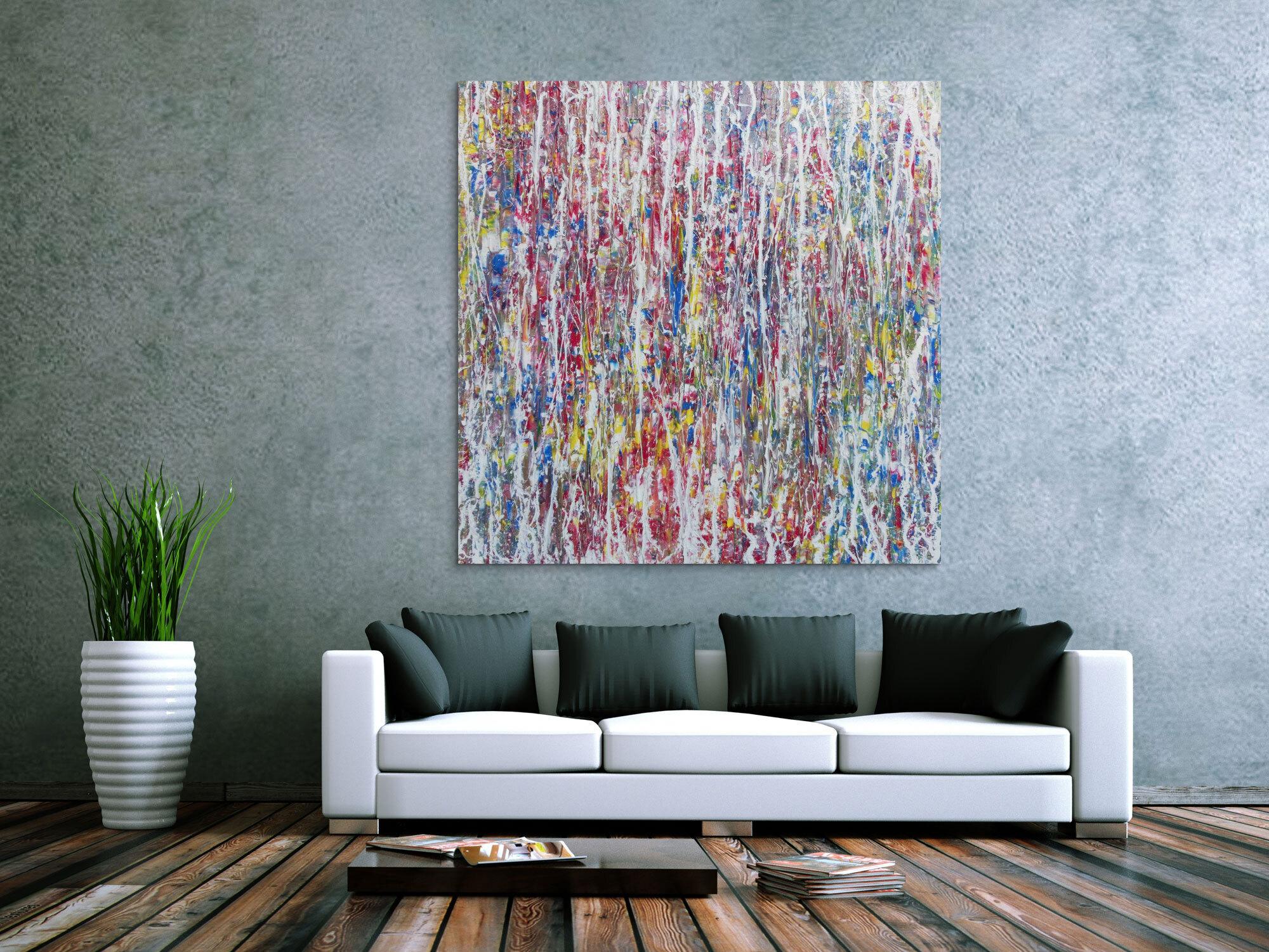 Abstraktes Acrylgemälde bunt hell modern schlicht quadratisch