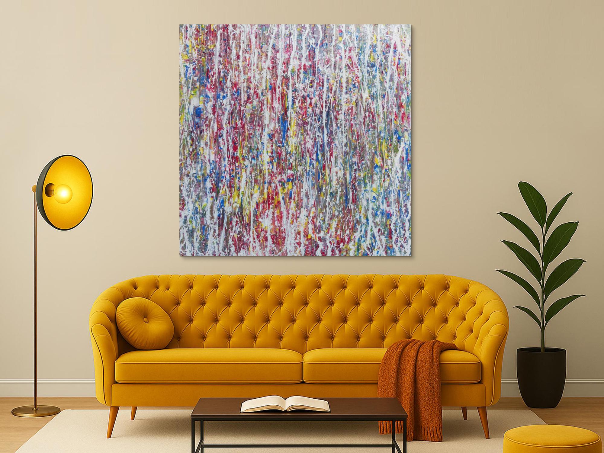 Abstraktes Acrylgemälde bunt hell modern schlicht quadratisch