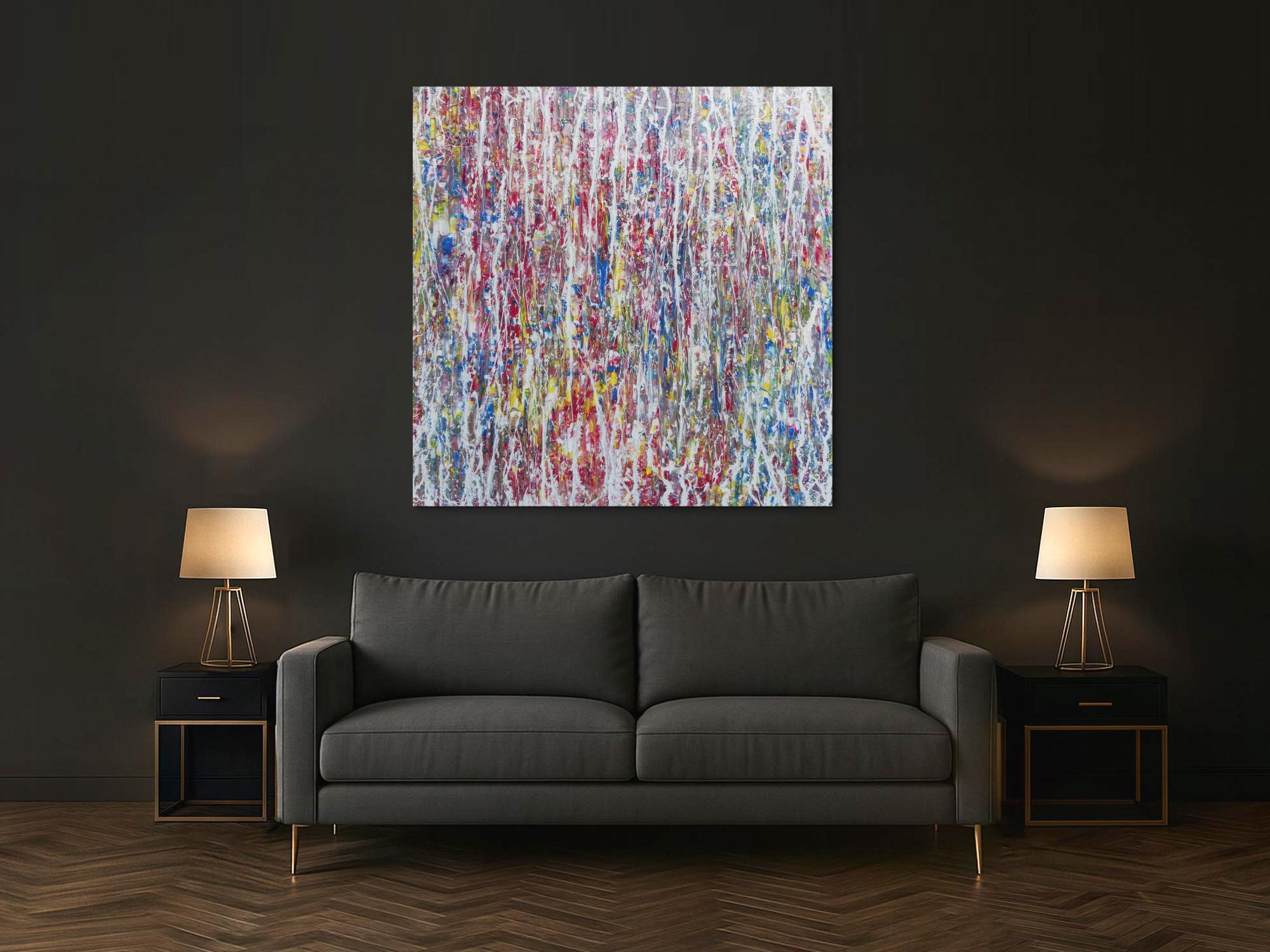 Abstraktes Acrylgemälde bunt hell modern schlicht quadratisch