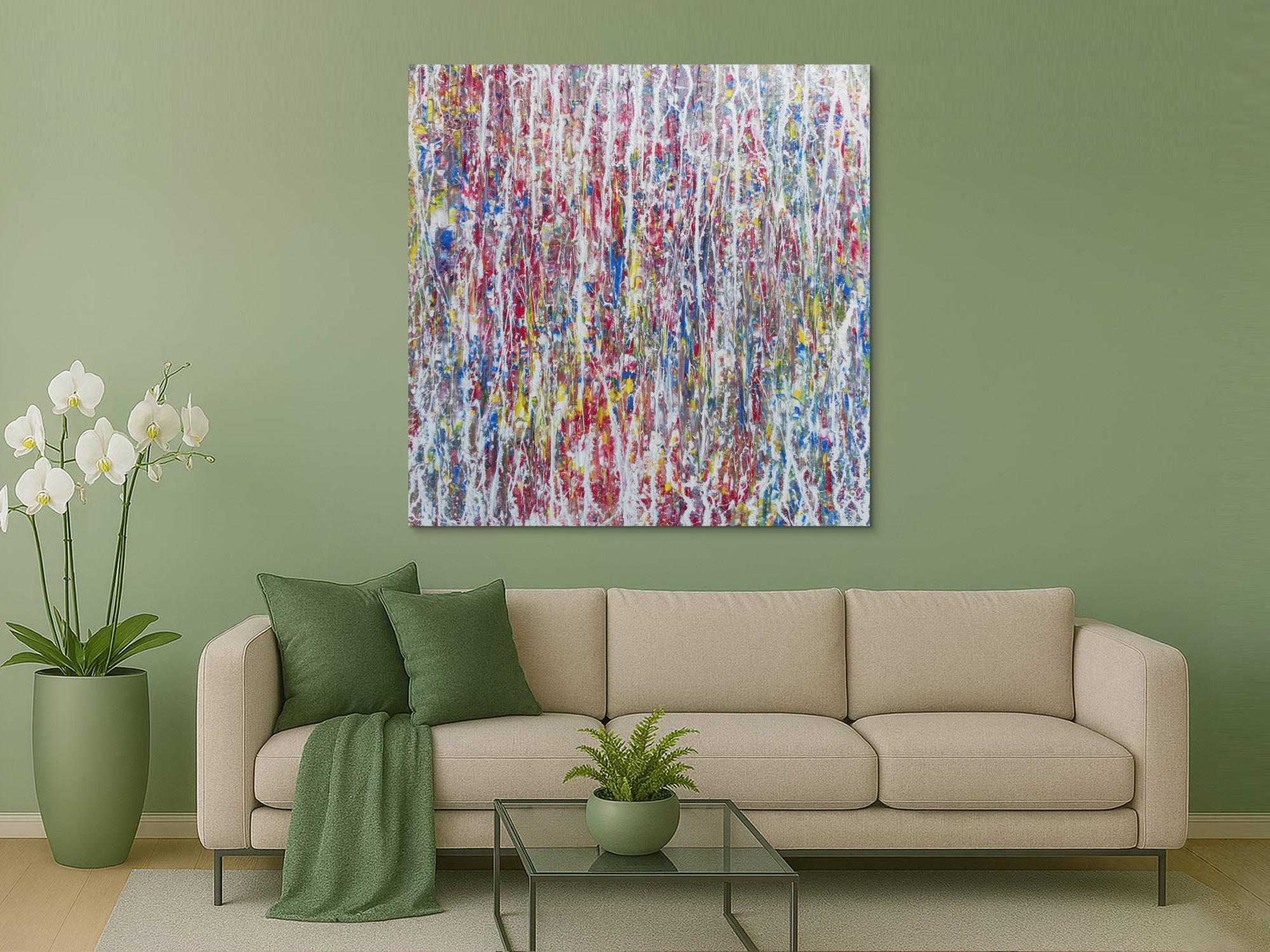 Abstraktes Acrylgemälde bunt hell modern schlicht quadratisch