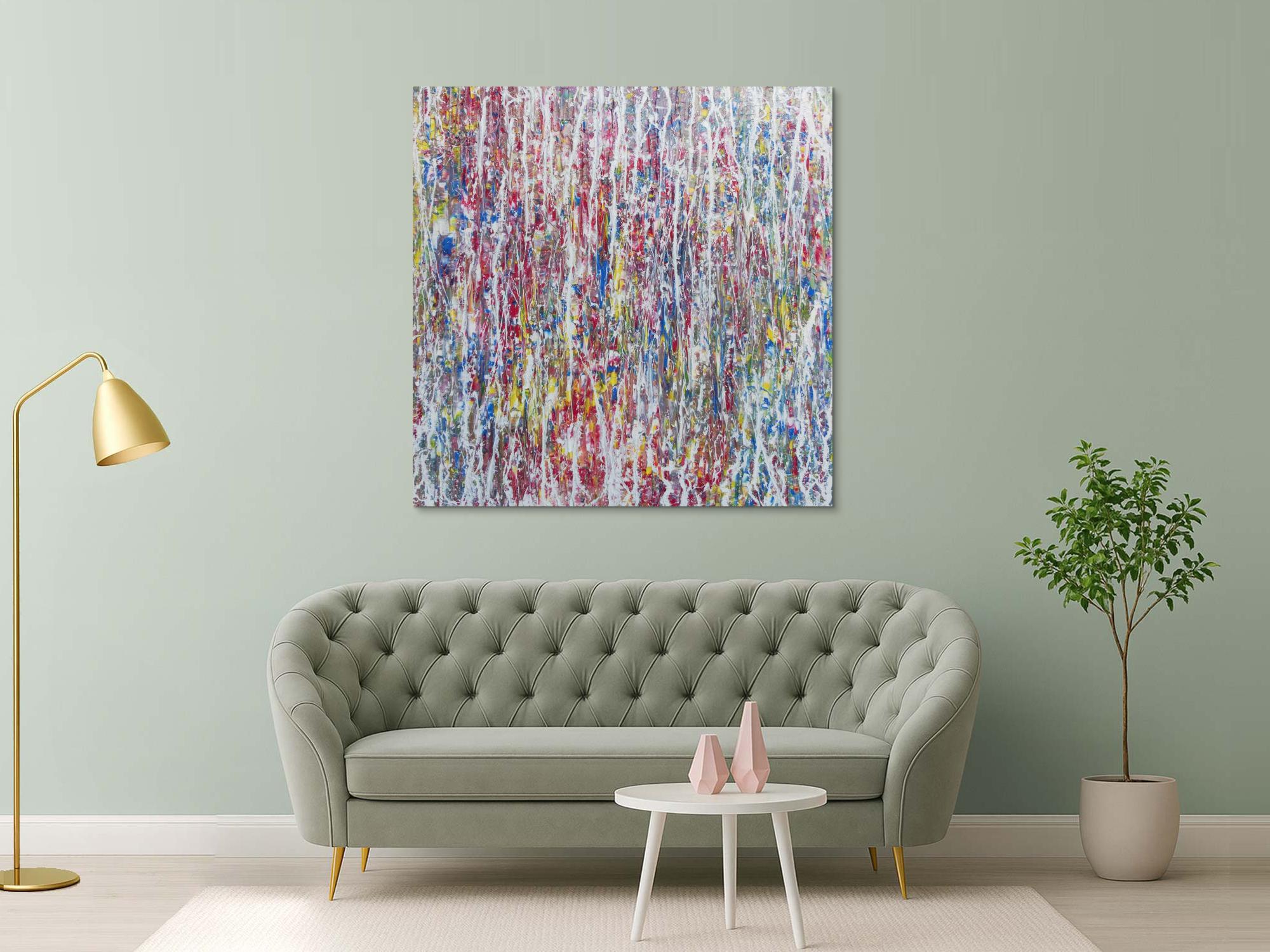 Abstraktes Acrylgemälde bunt hell modern schlicht quadratisch