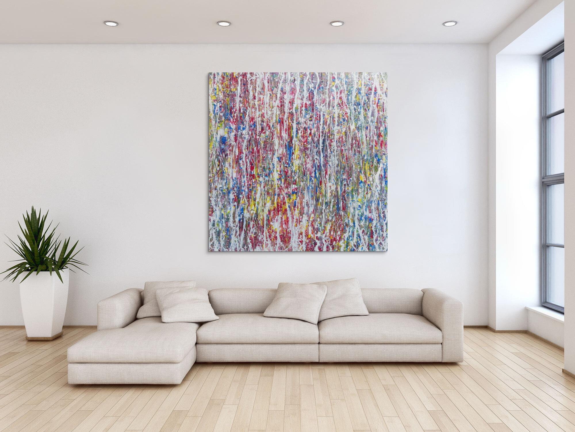 Abstraktes Acrylgemälde bunt hell modern schlicht quadratisch