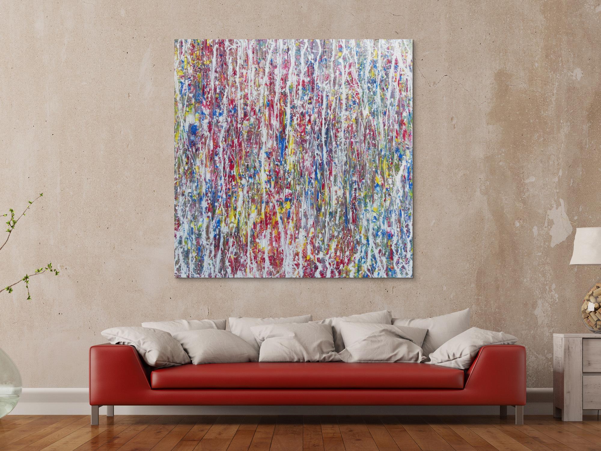 Abstraktes Acrylgemälde bunt hell modern schlicht quadratisch