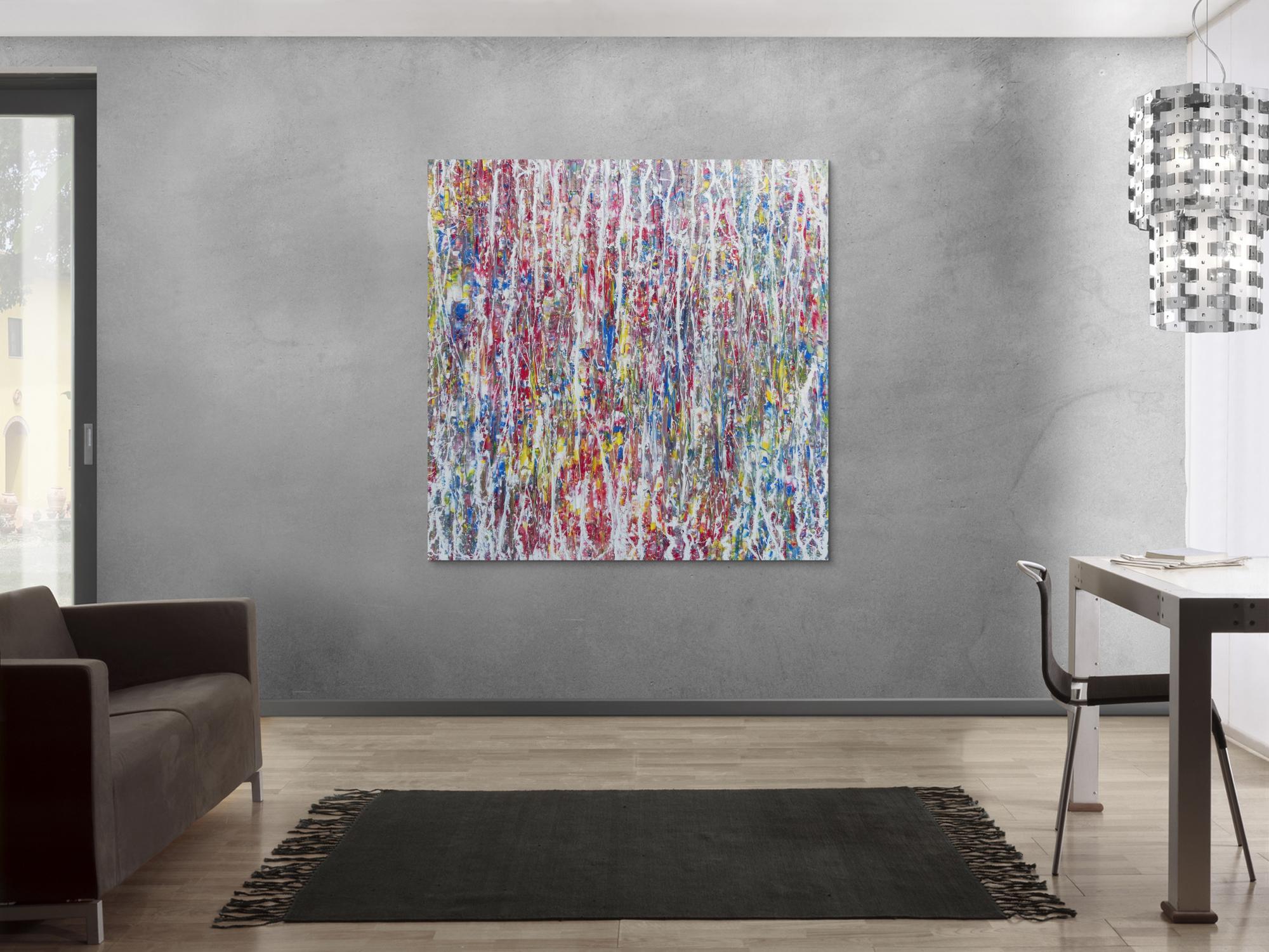 Abstraktes Acrylgemälde bunt hell modern schlicht quadratisch