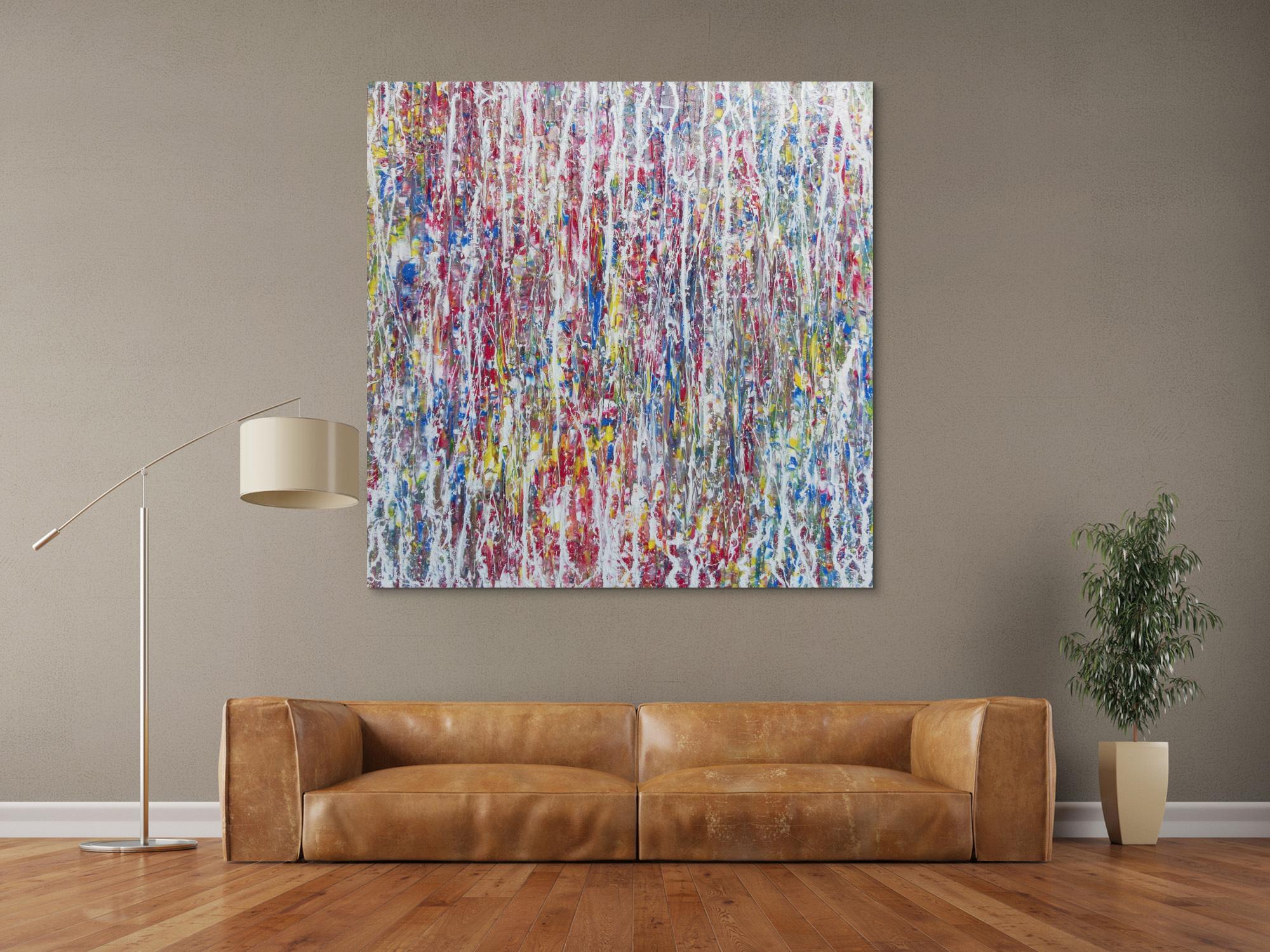 Abstraktes Acrylgemälde bunt hell modern schlicht quadratisch