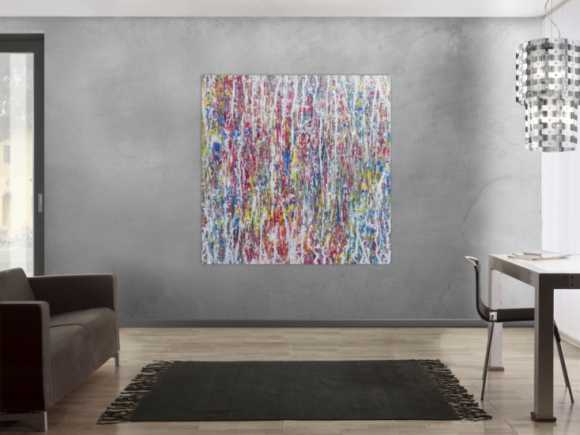 Abstraktes Acrylgemälde bunt hell modern schlicht quadratisch