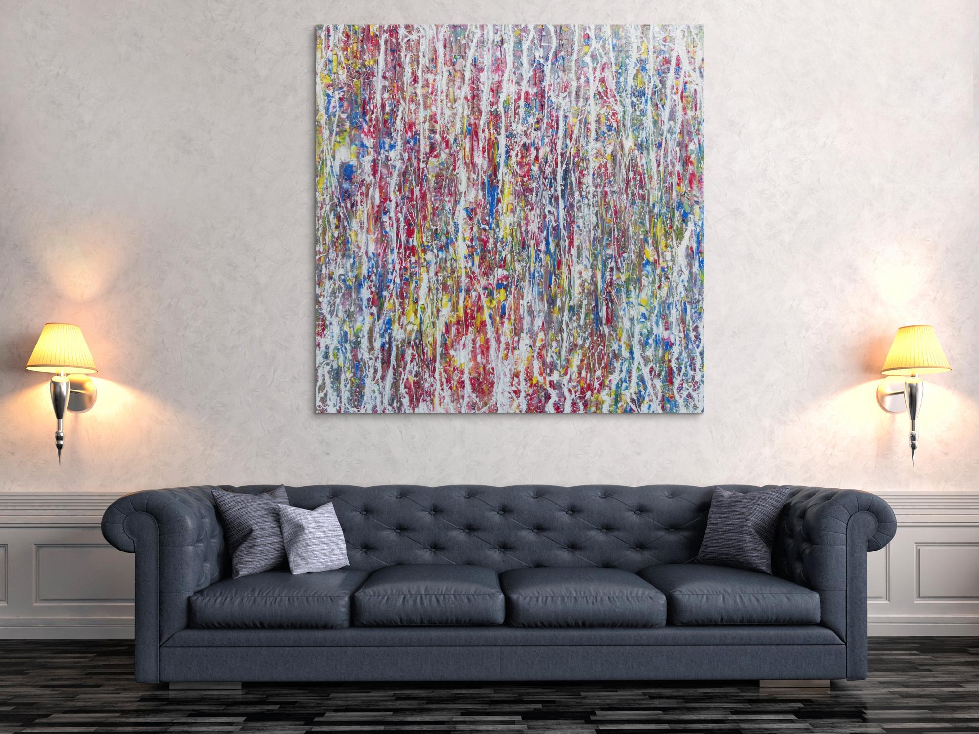 Abstraktes Acrylgemälde bunt hell modern schlicht quadratisch