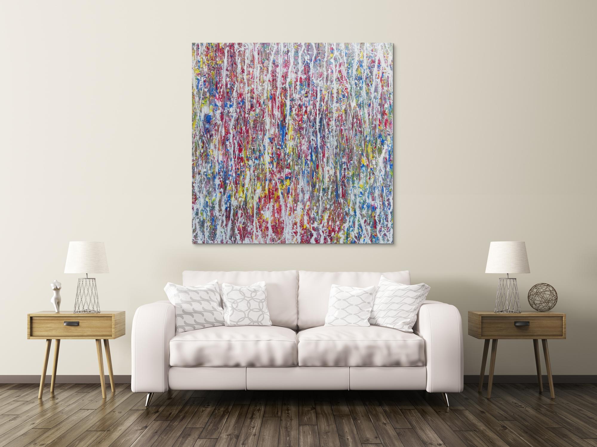 Abstraktes Acrylgemälde bunt hell modern schlicht quadratisch