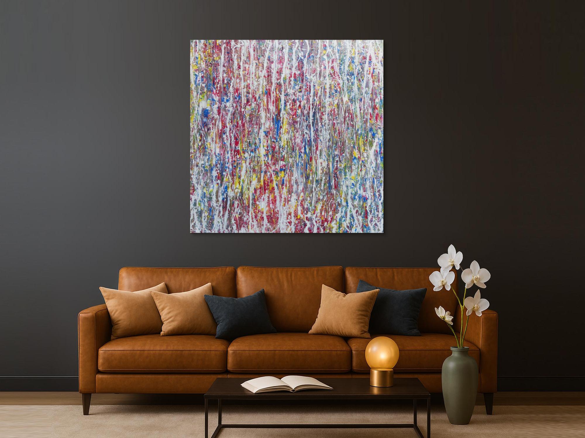 Abstraktes Acrylgemälde bunt hell modern schlicht quadratisch