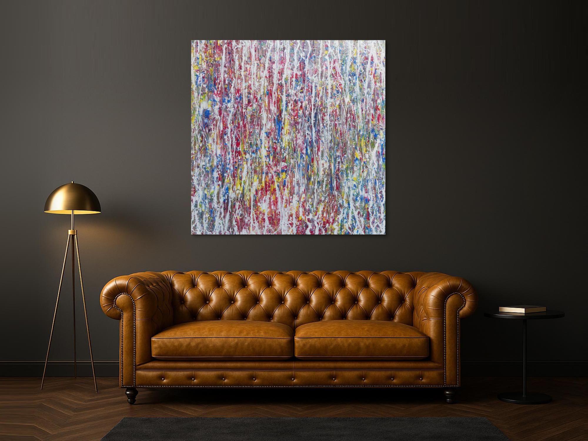 Abstraktes Acrylgemälde bunt hell modern schlicht quadratisch