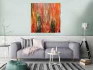 Abstraktes Acrylgemälde modern quadratisch in orange grün gelb und rot