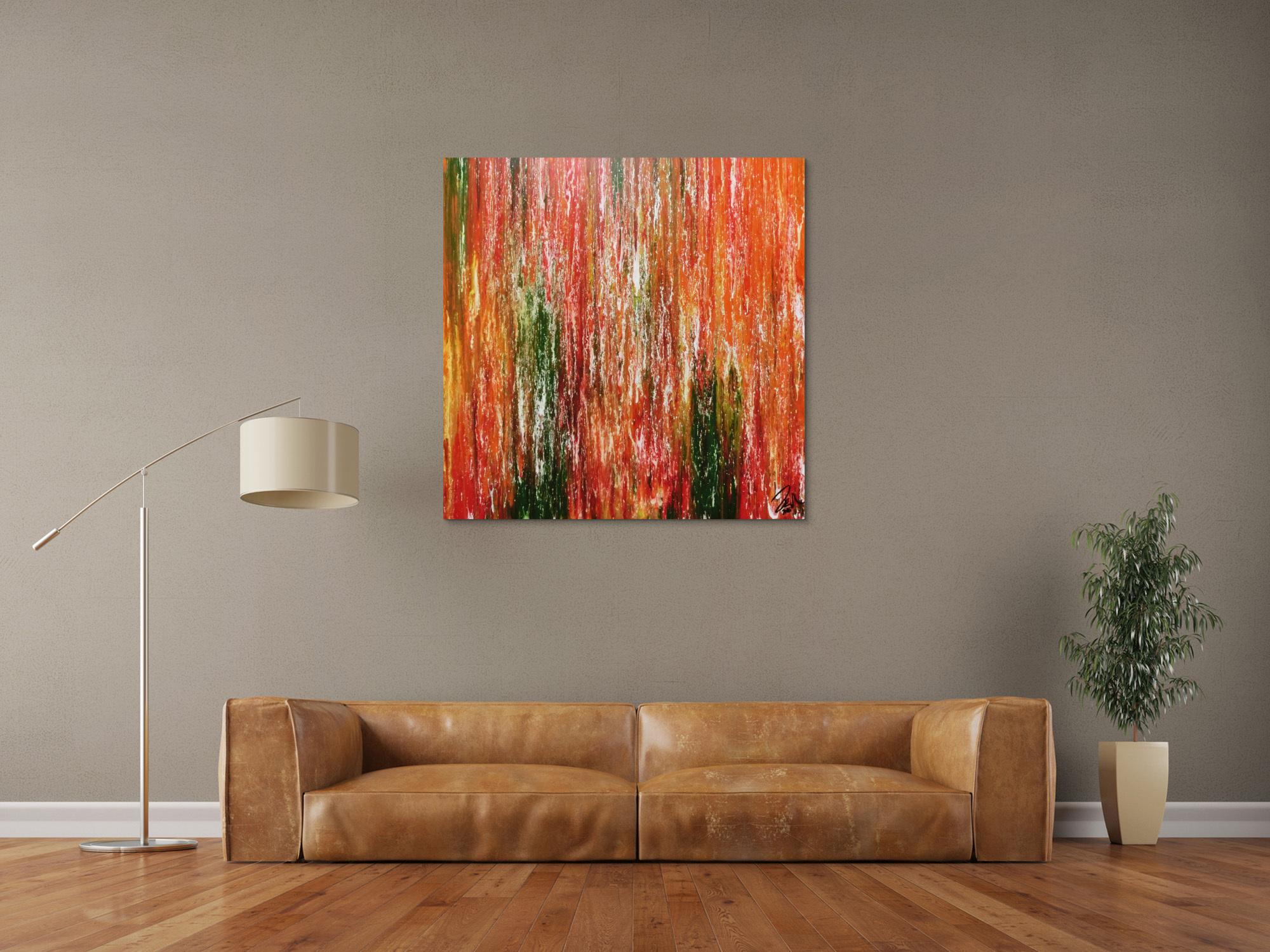 Abstraktes Kunstwerk in Rot und Orange