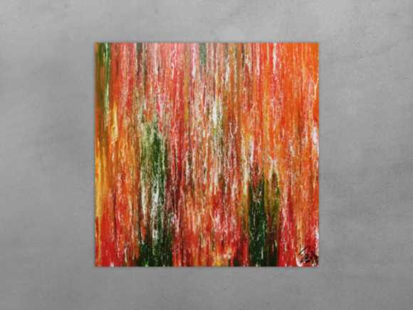 Abstraktes Acrylgemälde modern quadratisch in orange grün gelb und rot