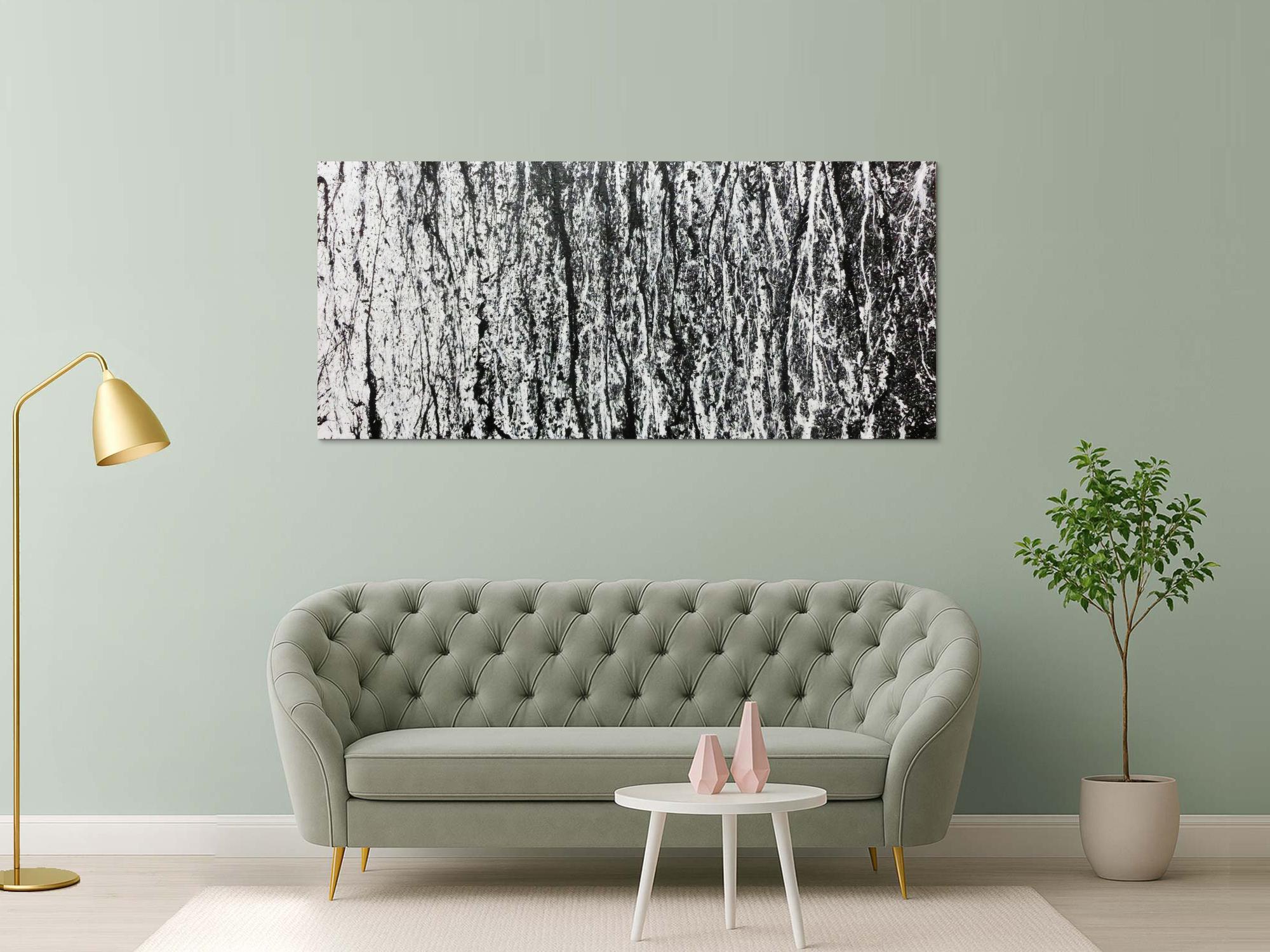 Abstraktes Acrylbild in schwarz weiß modernes Gemälde schlicht