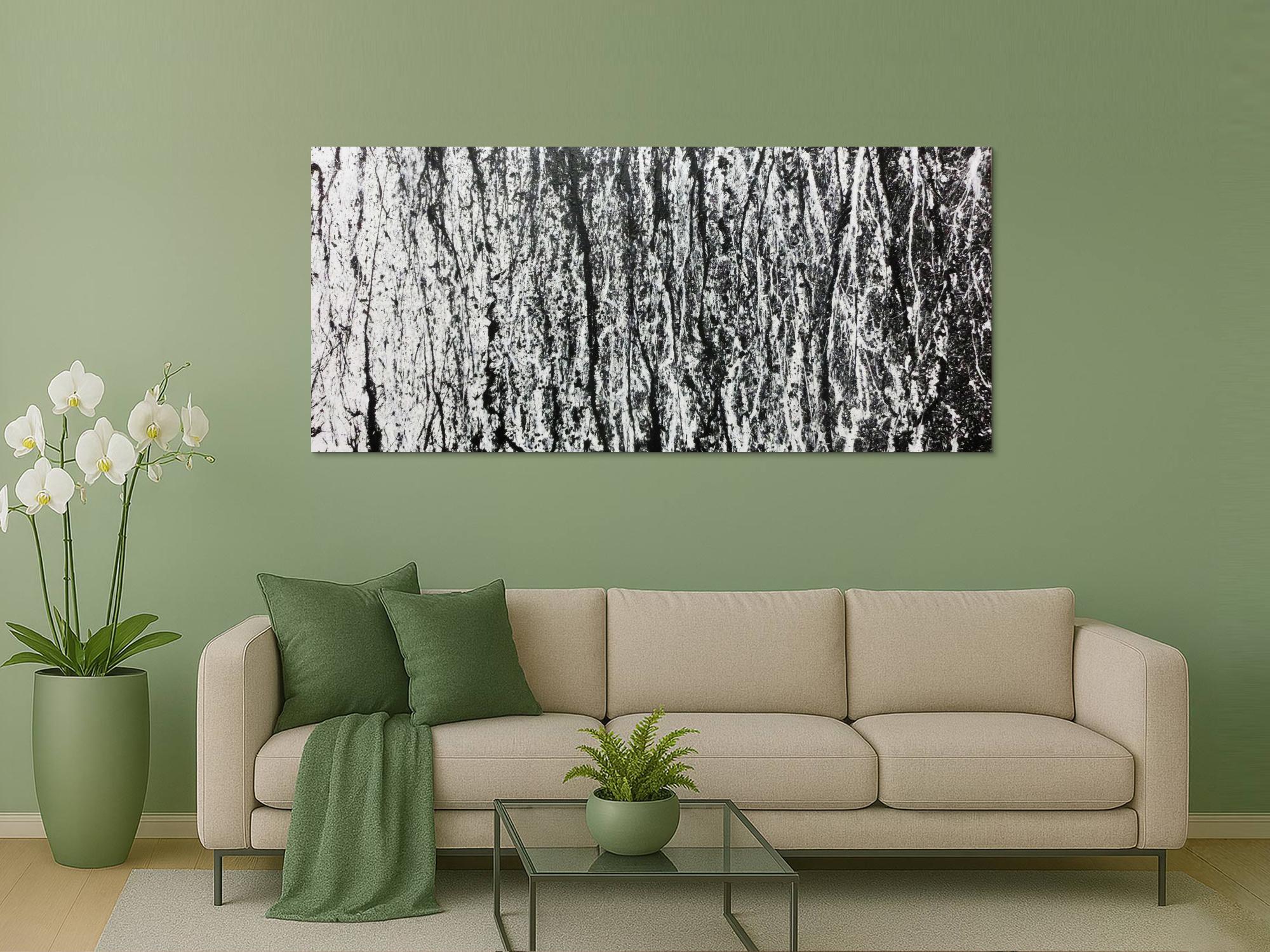 Abstraktes Acrylbild in schwarz weiß modernes Gemälde schlicht