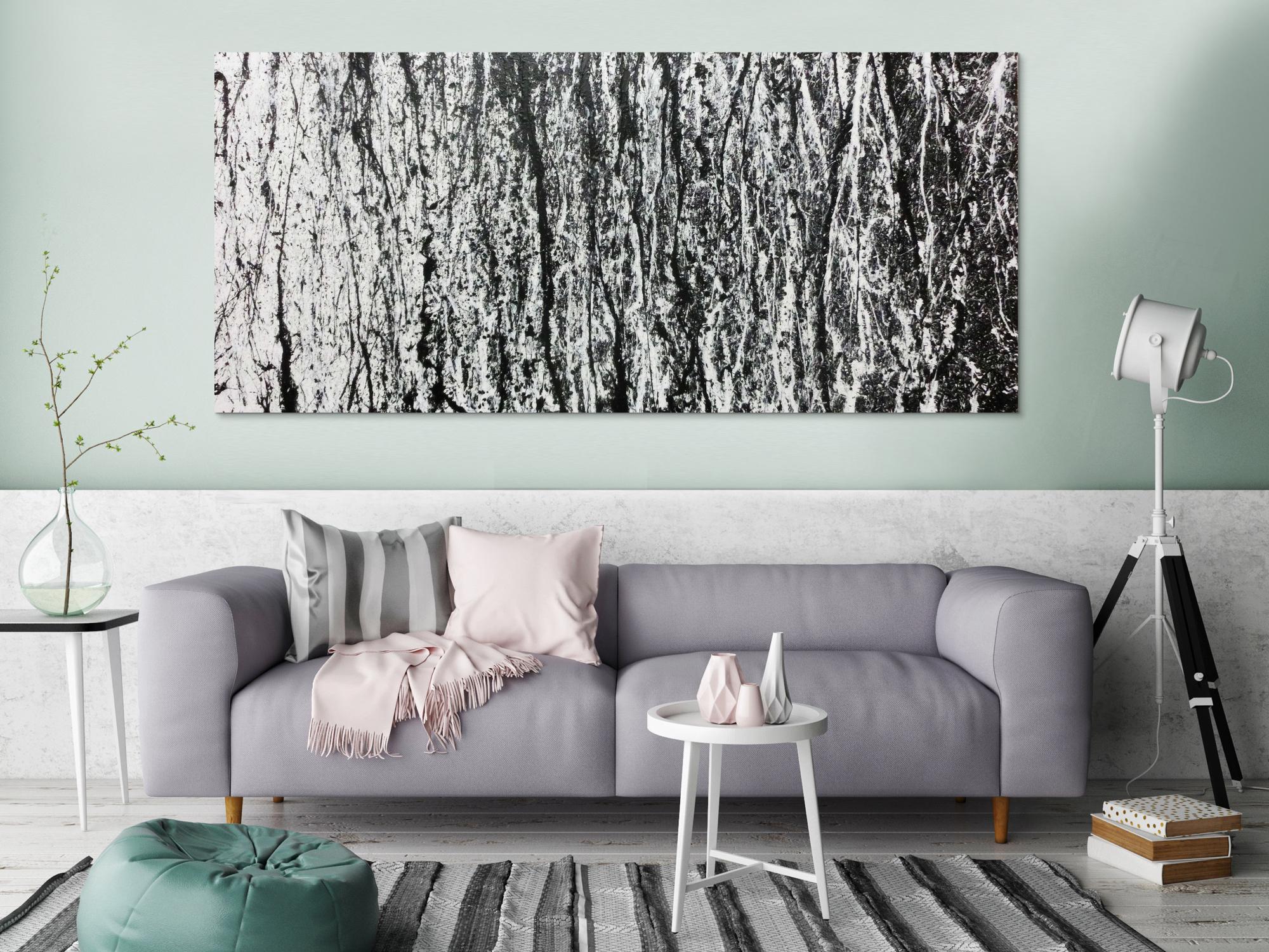 Abstraktes Acrylbild in schwarz weiß modernes Gemälde schlicht