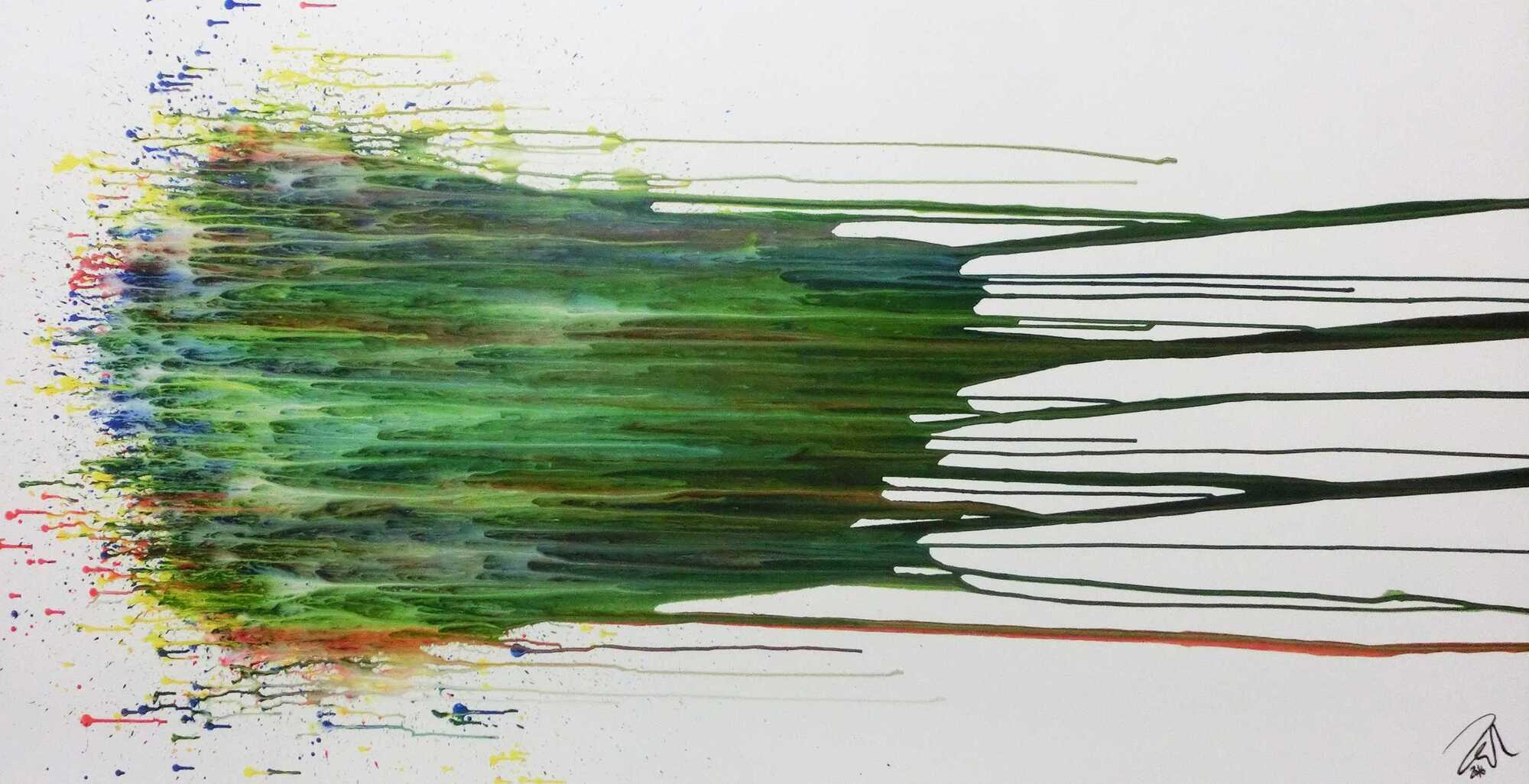 Abstraktes Gemälde acryl groß modern in grün blau weiß