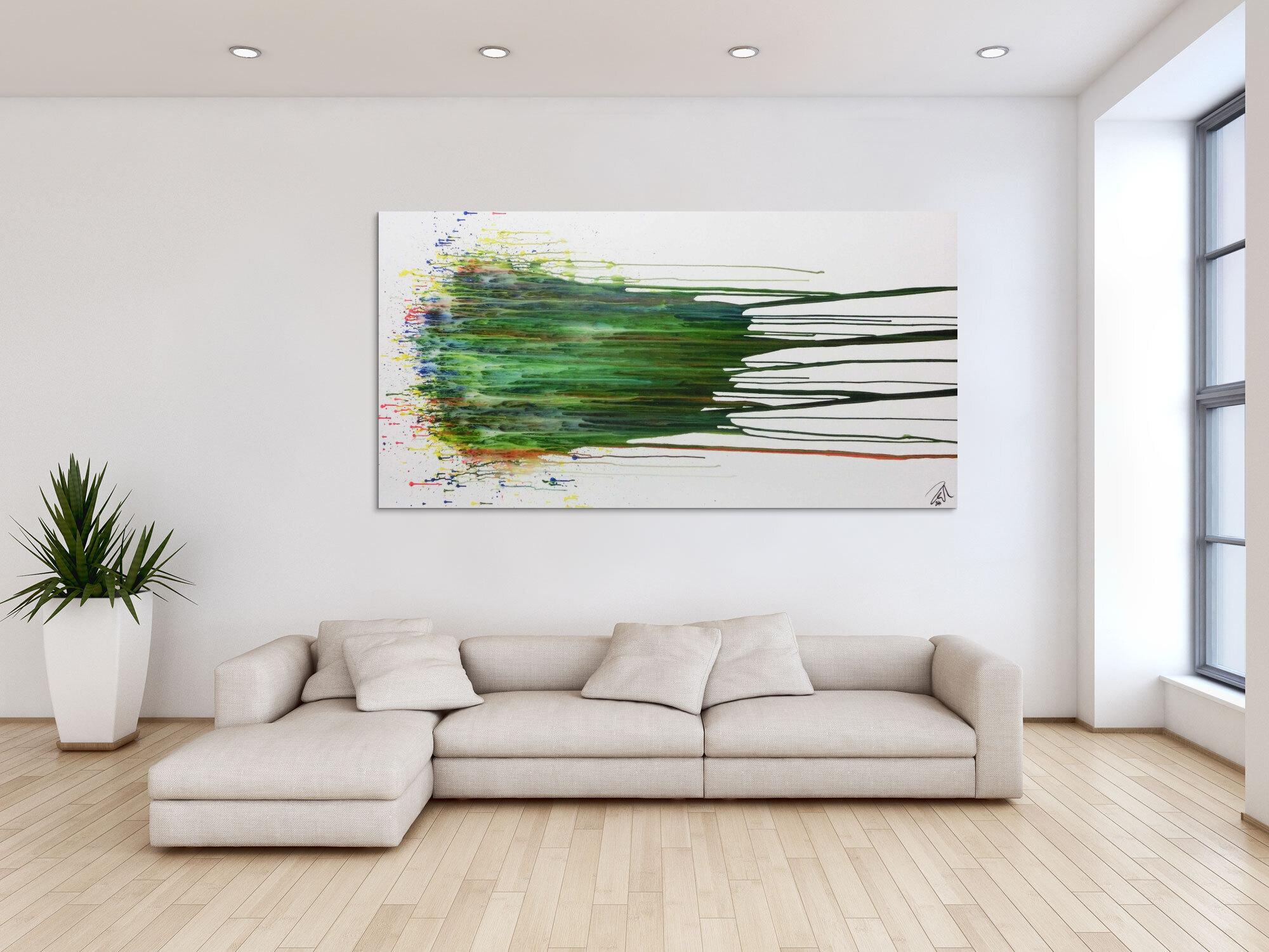 Abstraktes Gemälde acryl groß modern in grün blau weiß