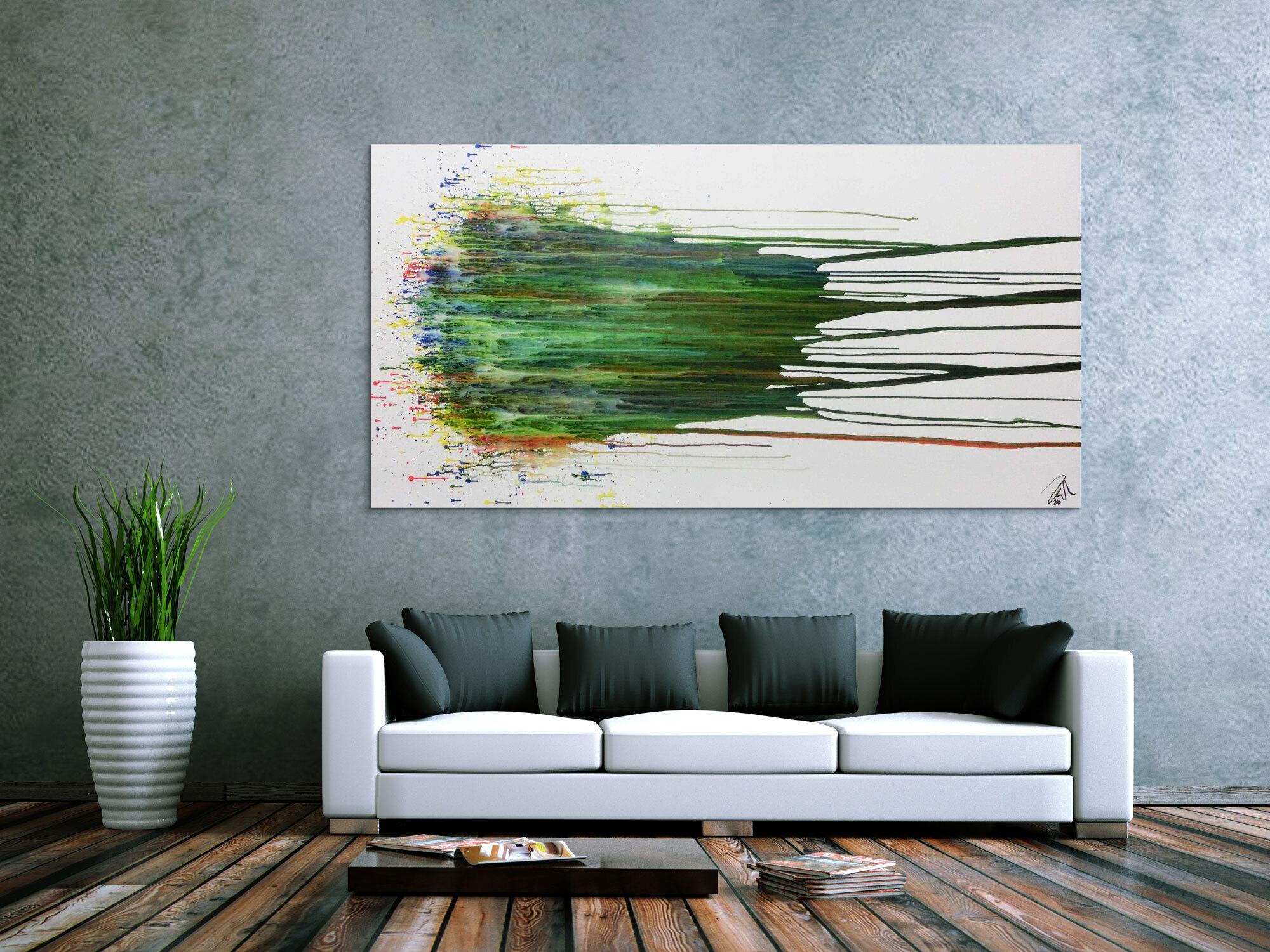 Abstraktes Gemälde acryl groß modern in grün blau weiß