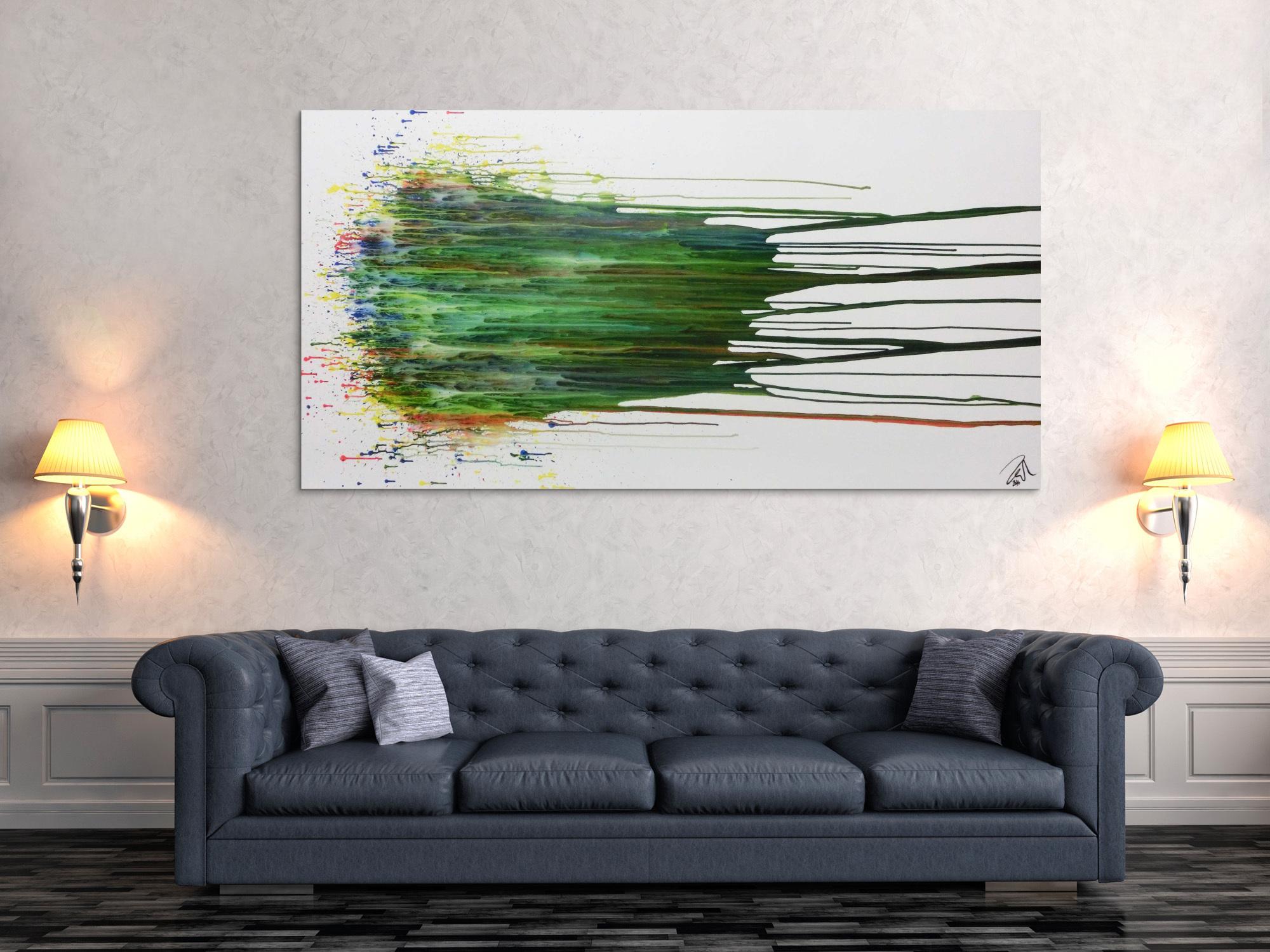 Abstraktes Gemälde acryl groß modern in grün blau weiß