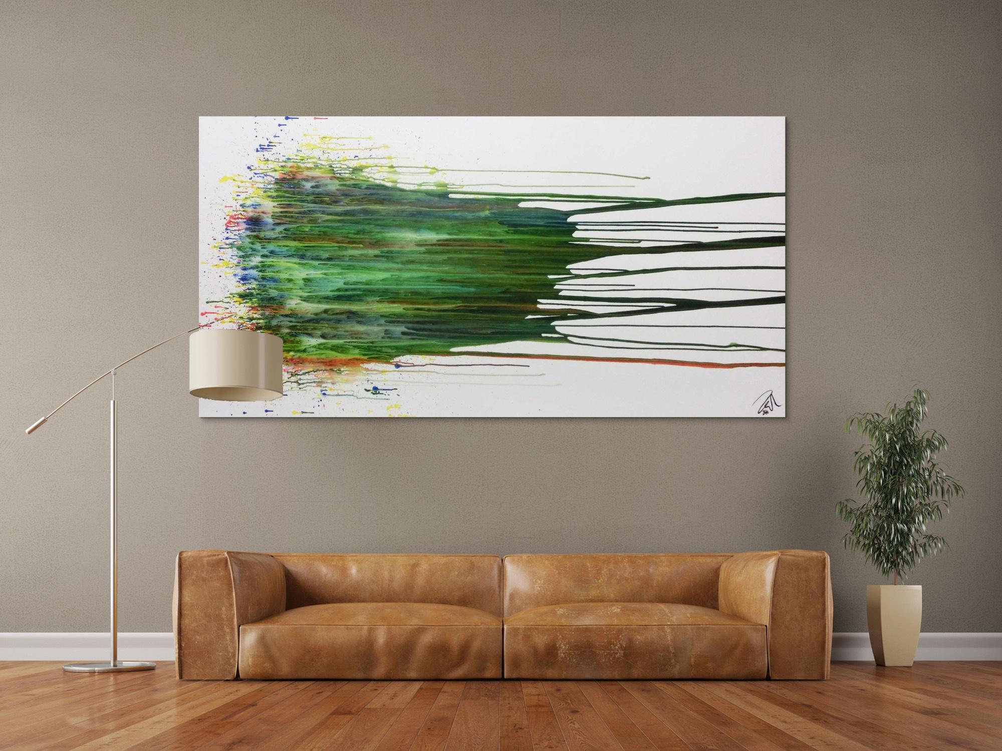 Abstraktes Gemälde acryl groß modern in grün blau weiß